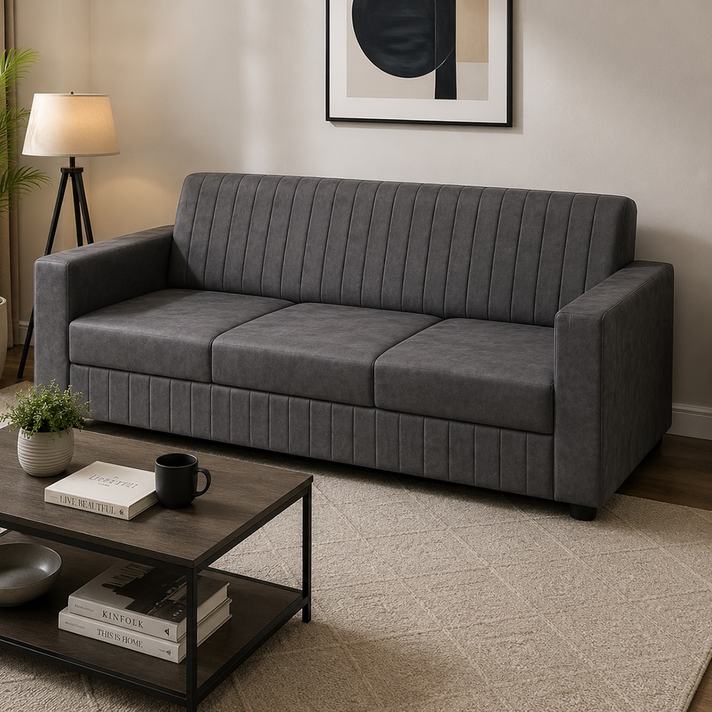 Serene 3 Seater Sofa In Leatherette Grey Color - AIAN Enterprises