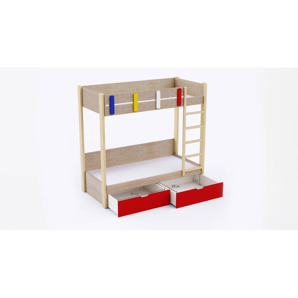 Pine Tree Bunk Bed with Drawer Storage