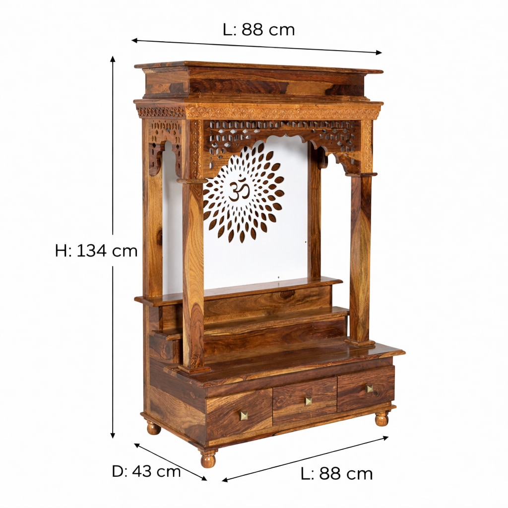Pradha Sheesham Wood Prayer Unit in Teak Finish