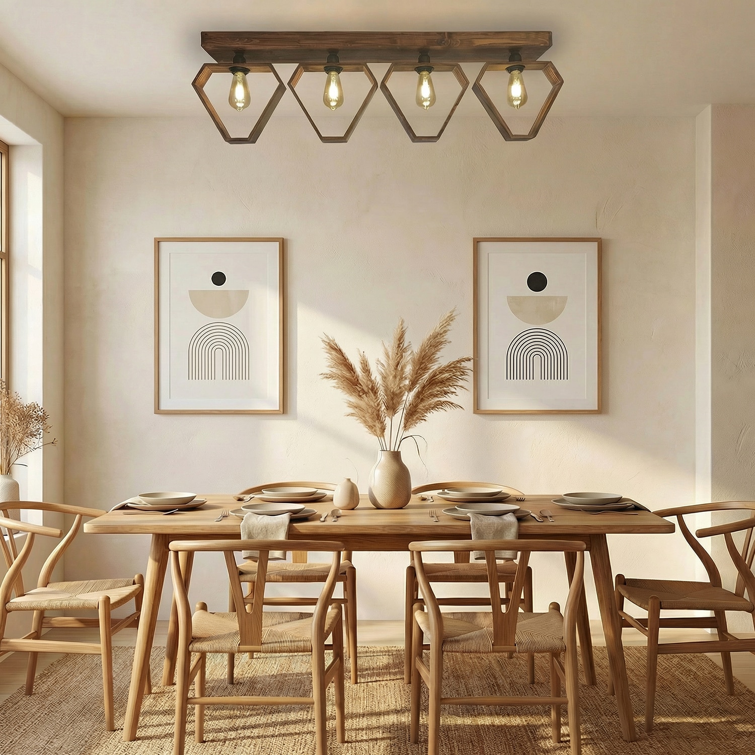 Hexad Brown Solid Wood Ceiling Light