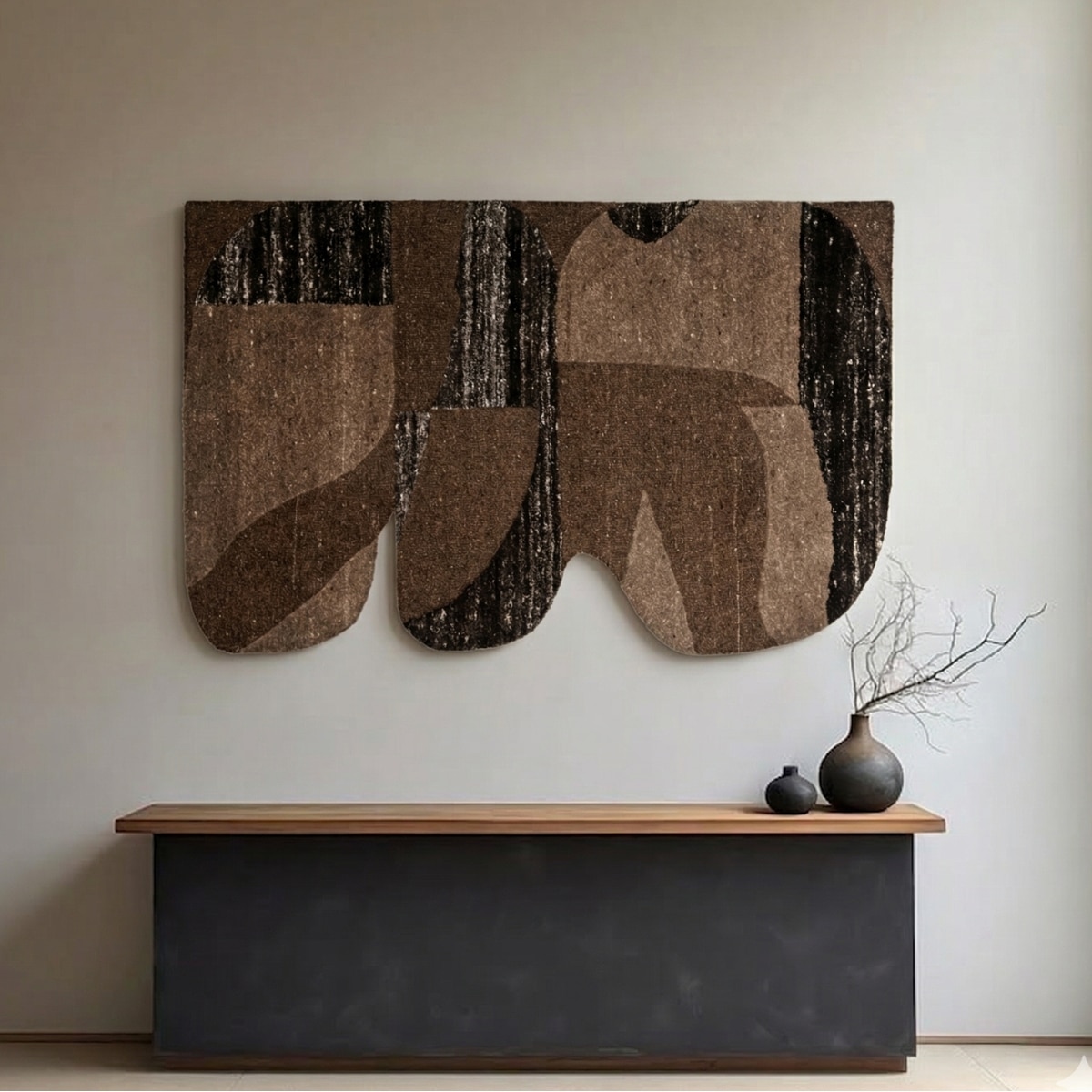 Abstract Handmade Natural Wool Wall Art Brown Geometric 4 x 2 Feet - NEU LOOMS