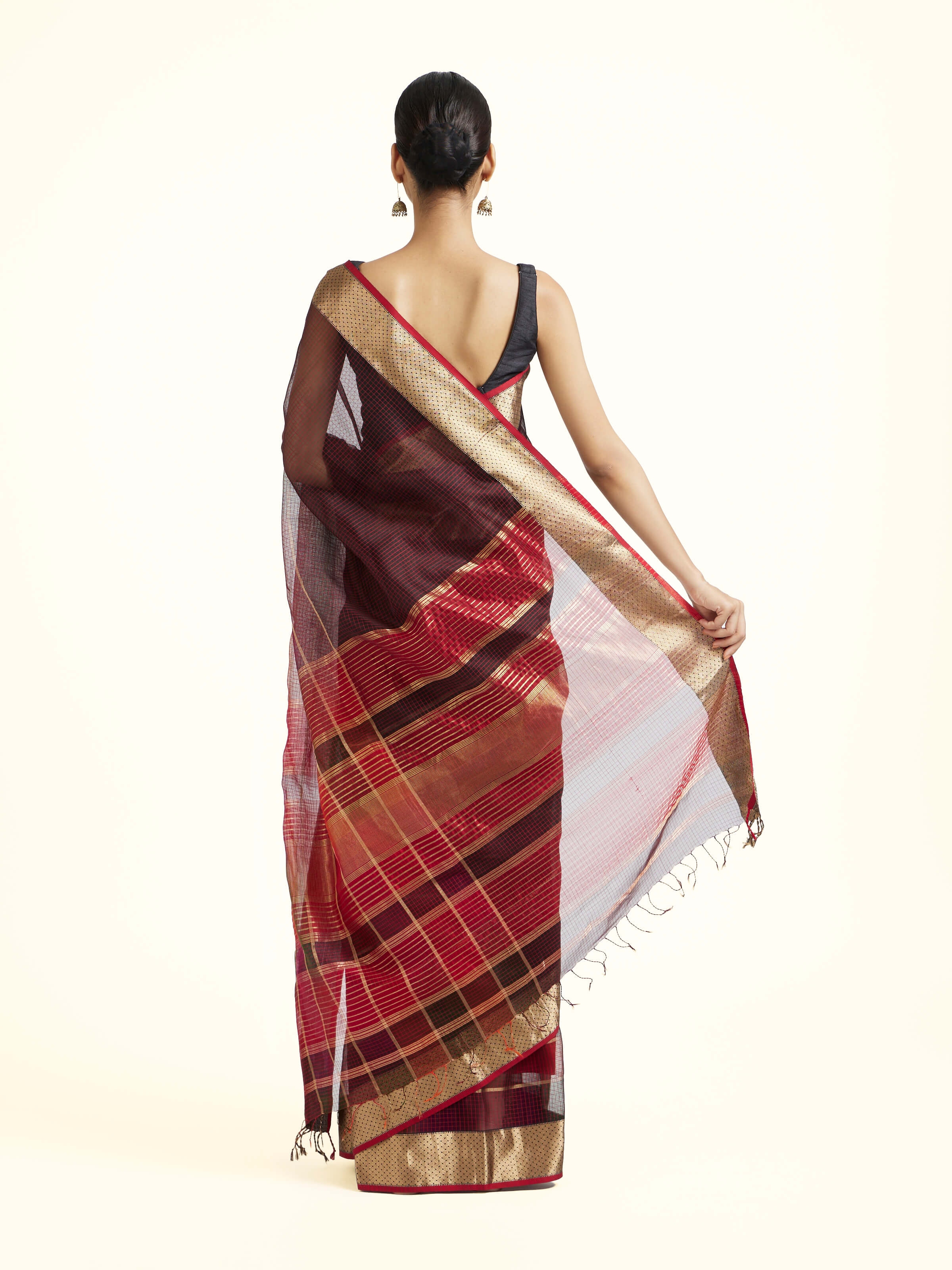 Maroon Cotton Silk Maheshwari Saree