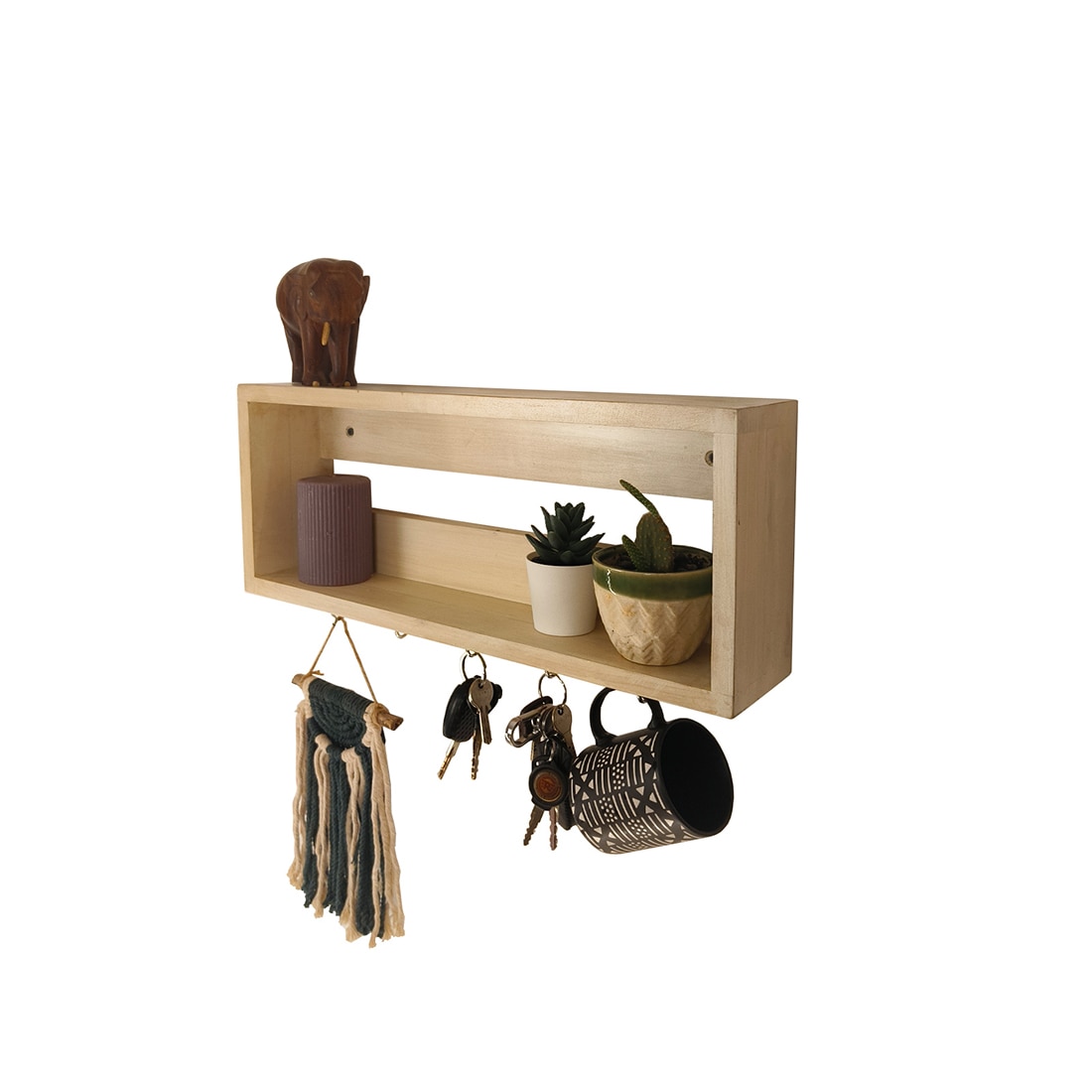 Avalon Wooden Wall Shelf Organiser With Key Holders-image-33