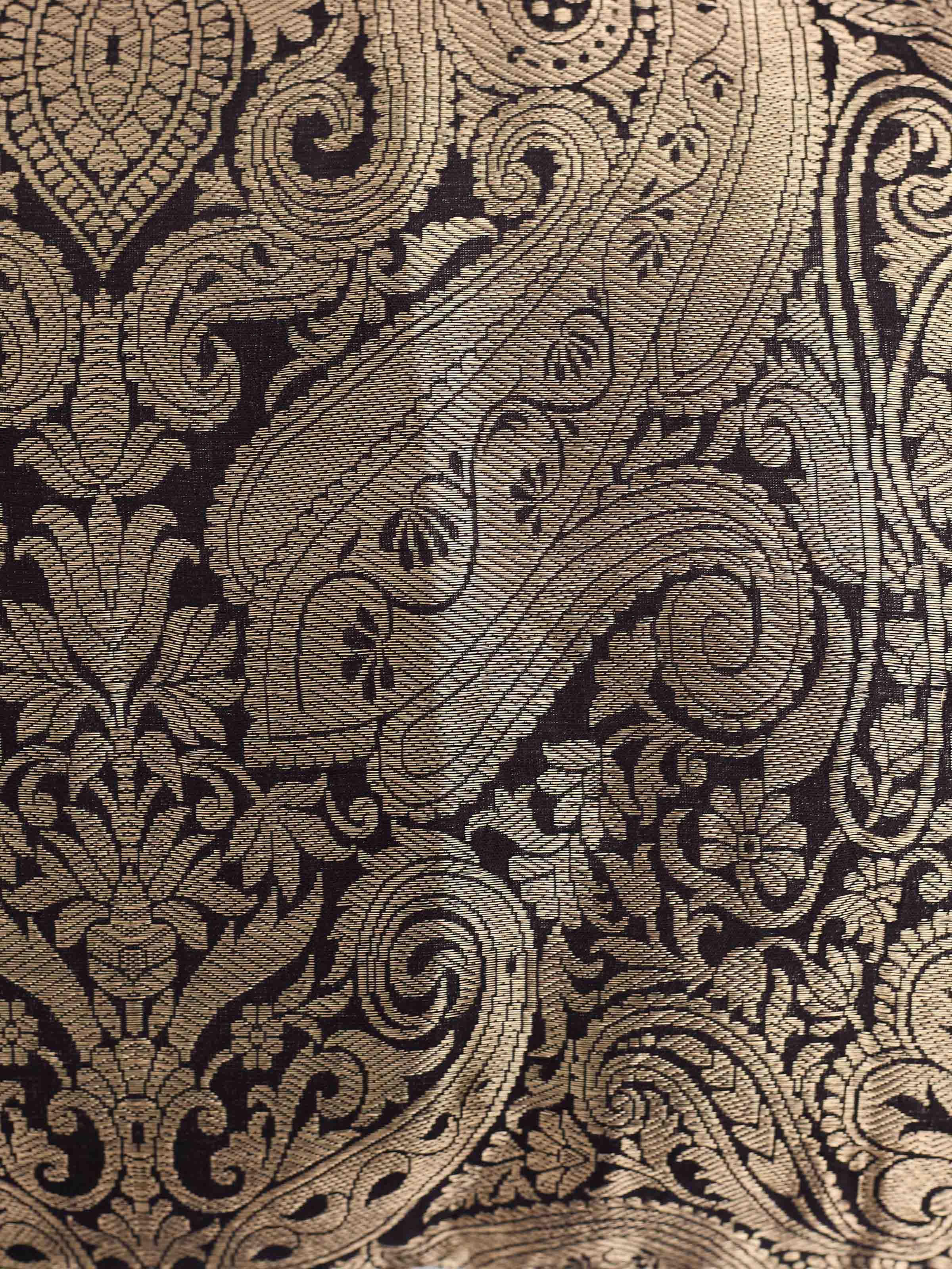 Awadh Damask Black Banarasi Handloom Silk Cushion Cover