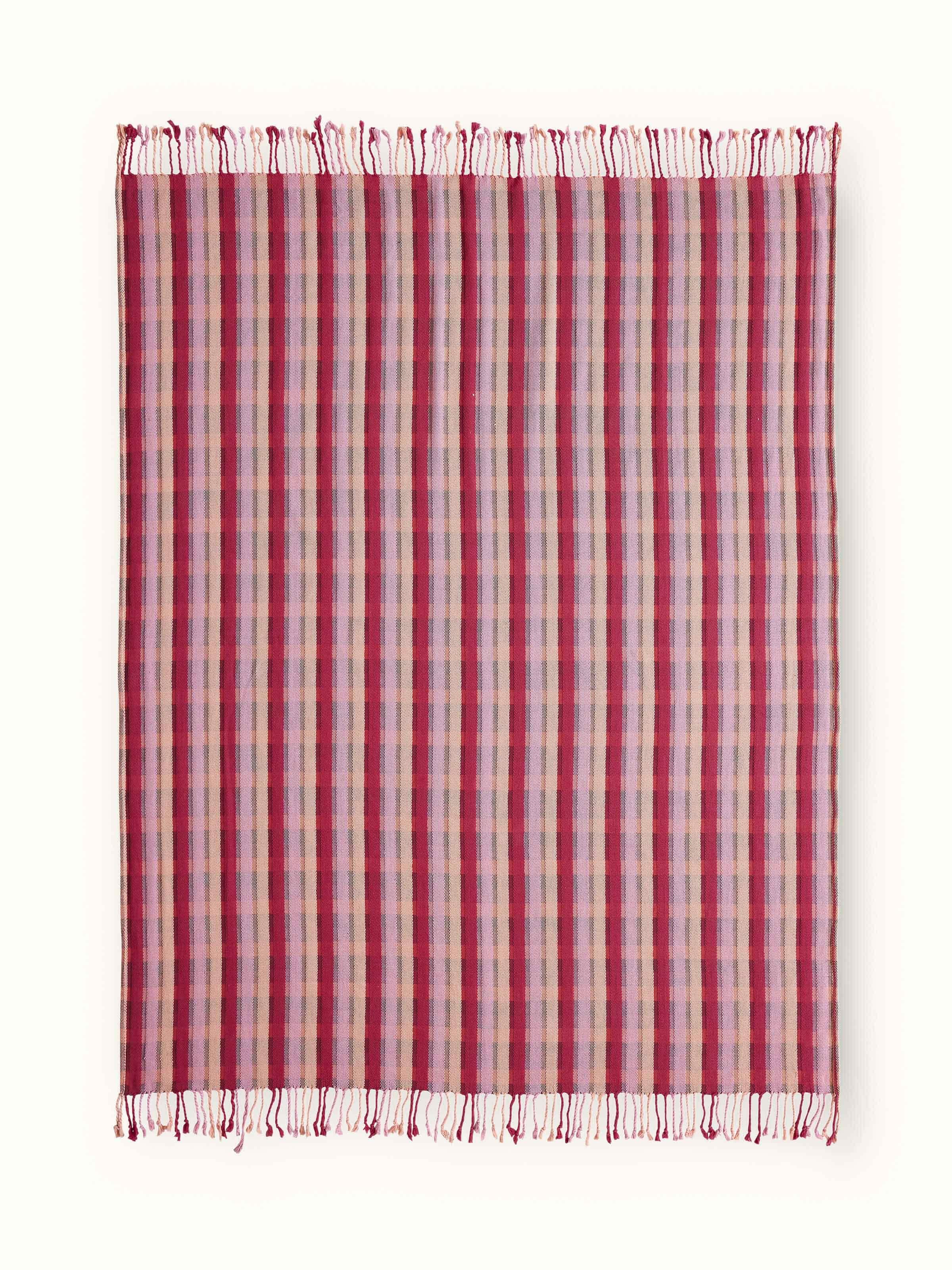 Niketa Raspberry Plaid Cotton Handloom Throw