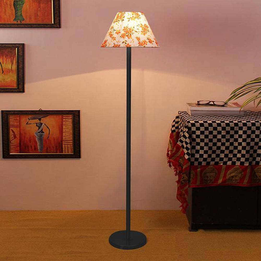 Jimmy Multicolour Fabric Shade Floor Lamp with Black Iron Base