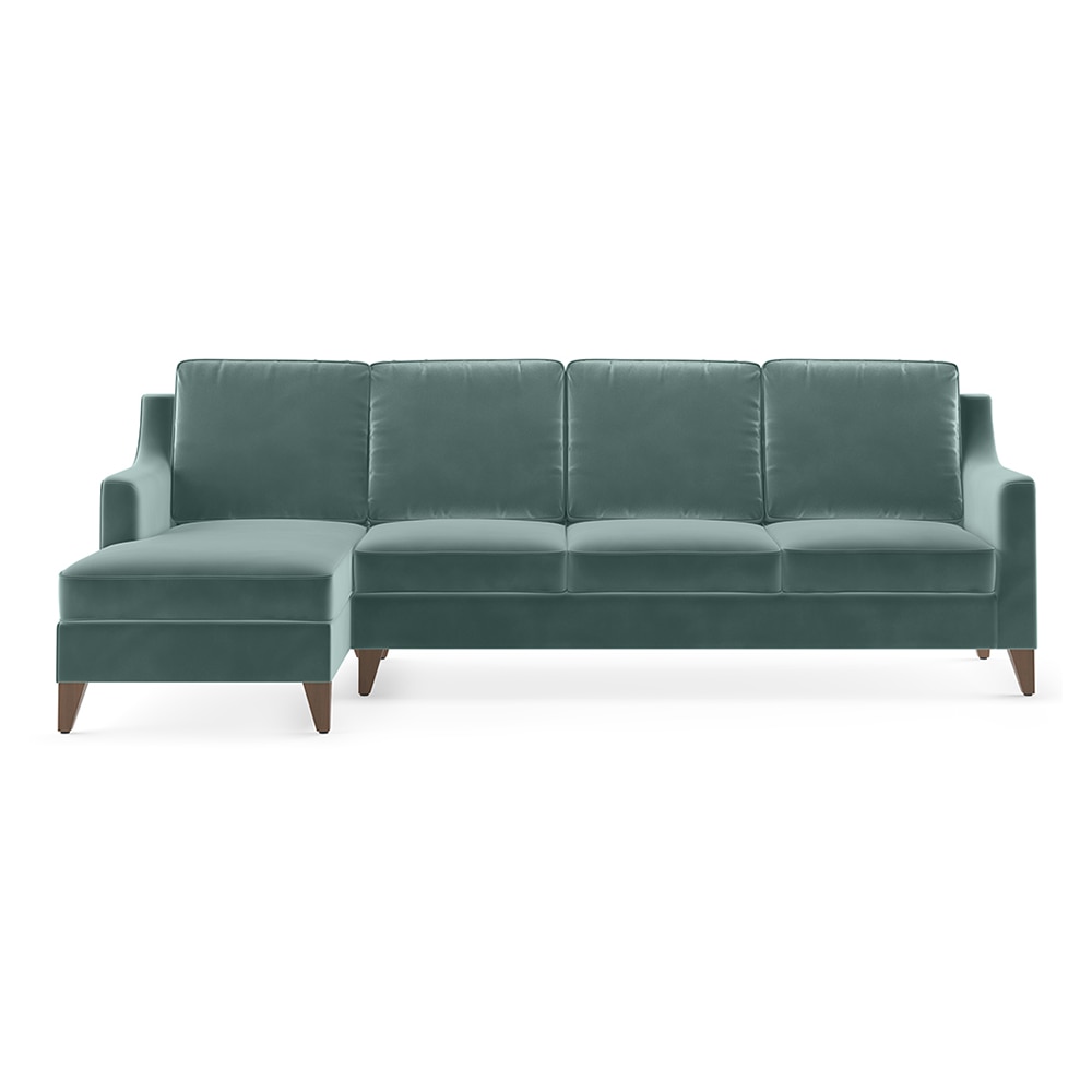 Abbey Sectional Sofa (Colour : Dusty Turquoise Velvet, Cushion : Soft, Seater : Left Aligned 3 Seater + Left Aligned Chaise) - Urban Ladder