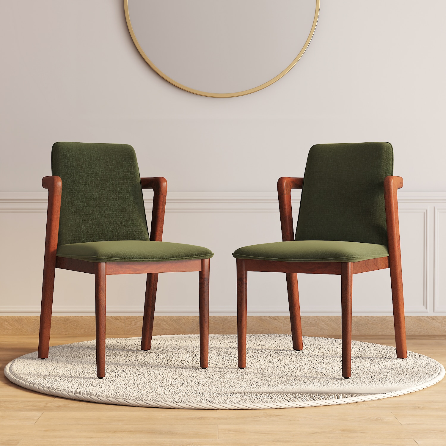 urban ladder Harper Solid Wood dining chair in Honey finish, Fabric Moss Green-picture-14