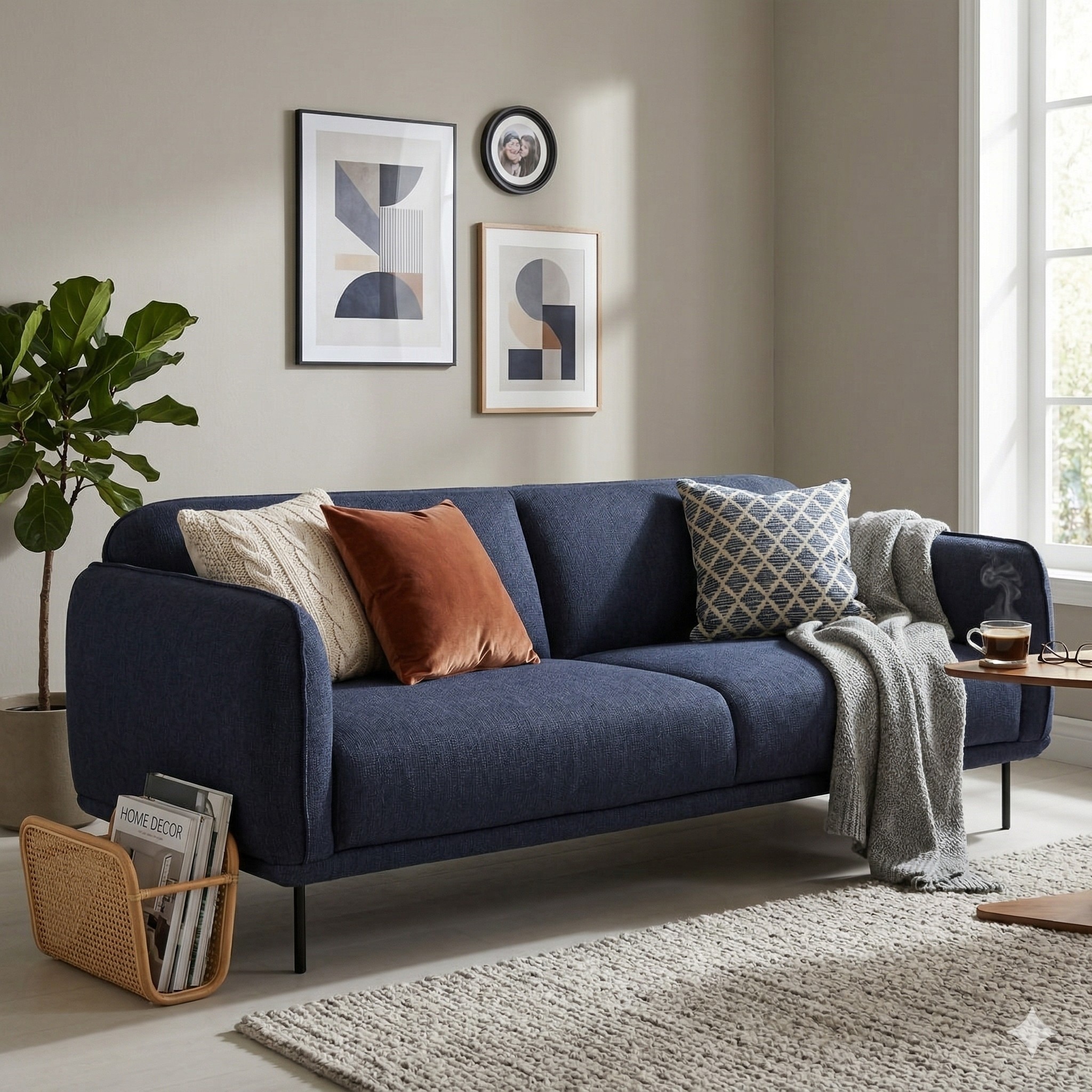 Scandinavian Mira Three Seater Sofa Blue Matte Finish - Nestnordic
