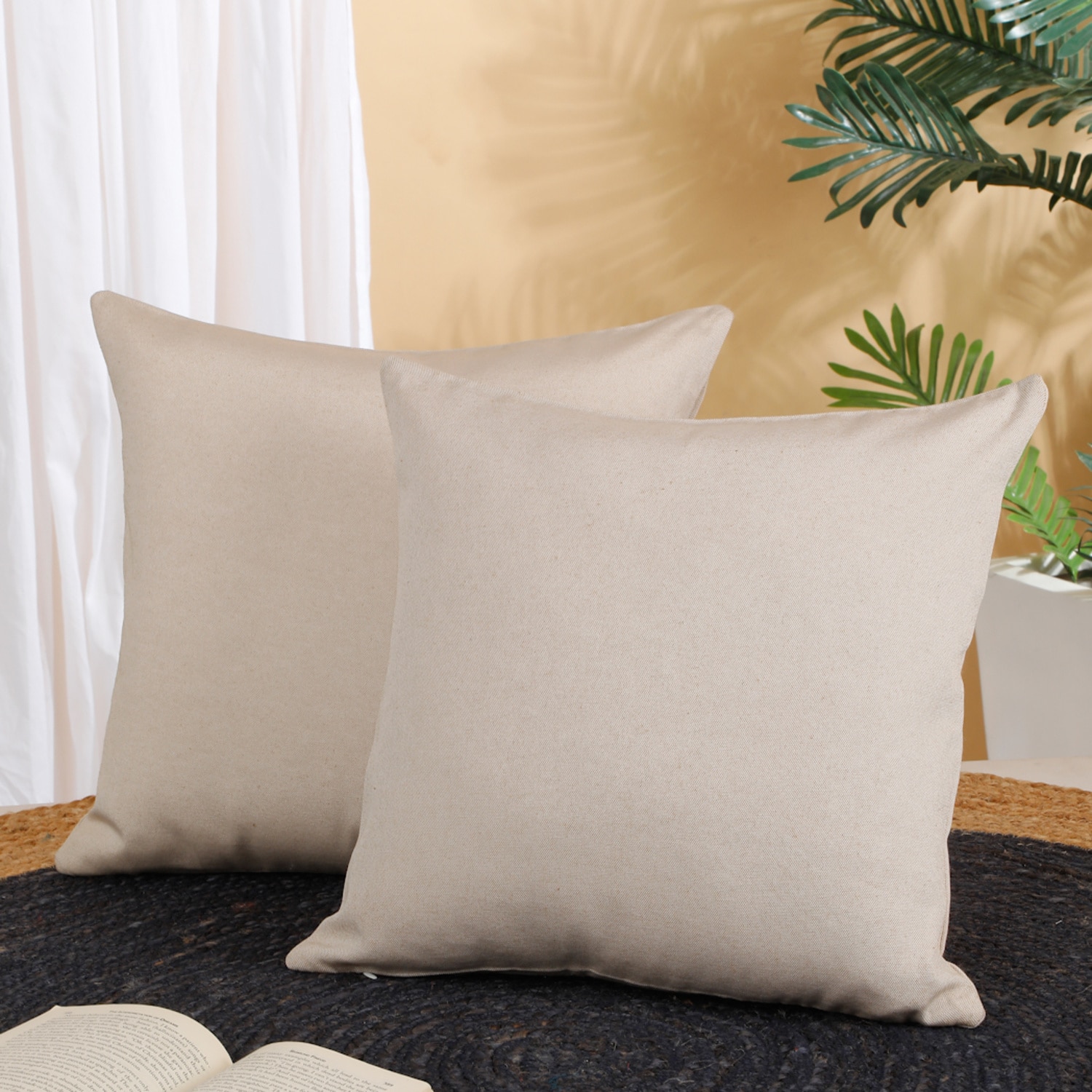 Set Of 2 Solid Square Cushion Covers