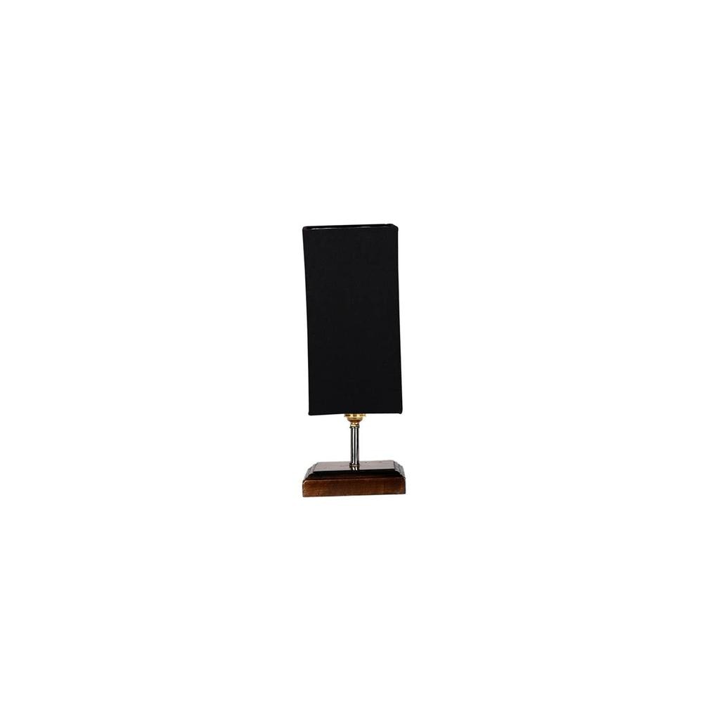 Ellery Black cotton table lamp with Square Brown Wood Base