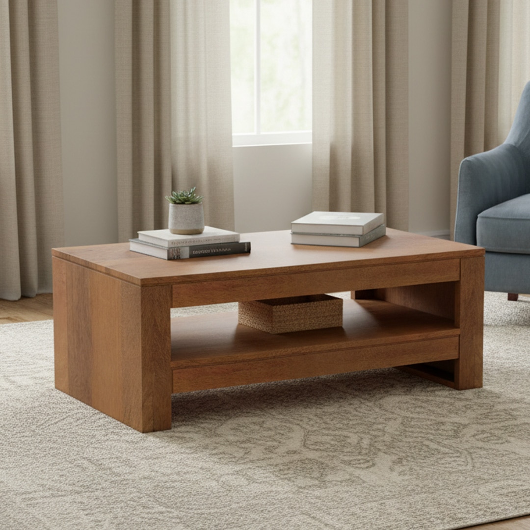 Epsilon Solid Wood Coffee Table In Amber Walnut Finish - Urban Ladder