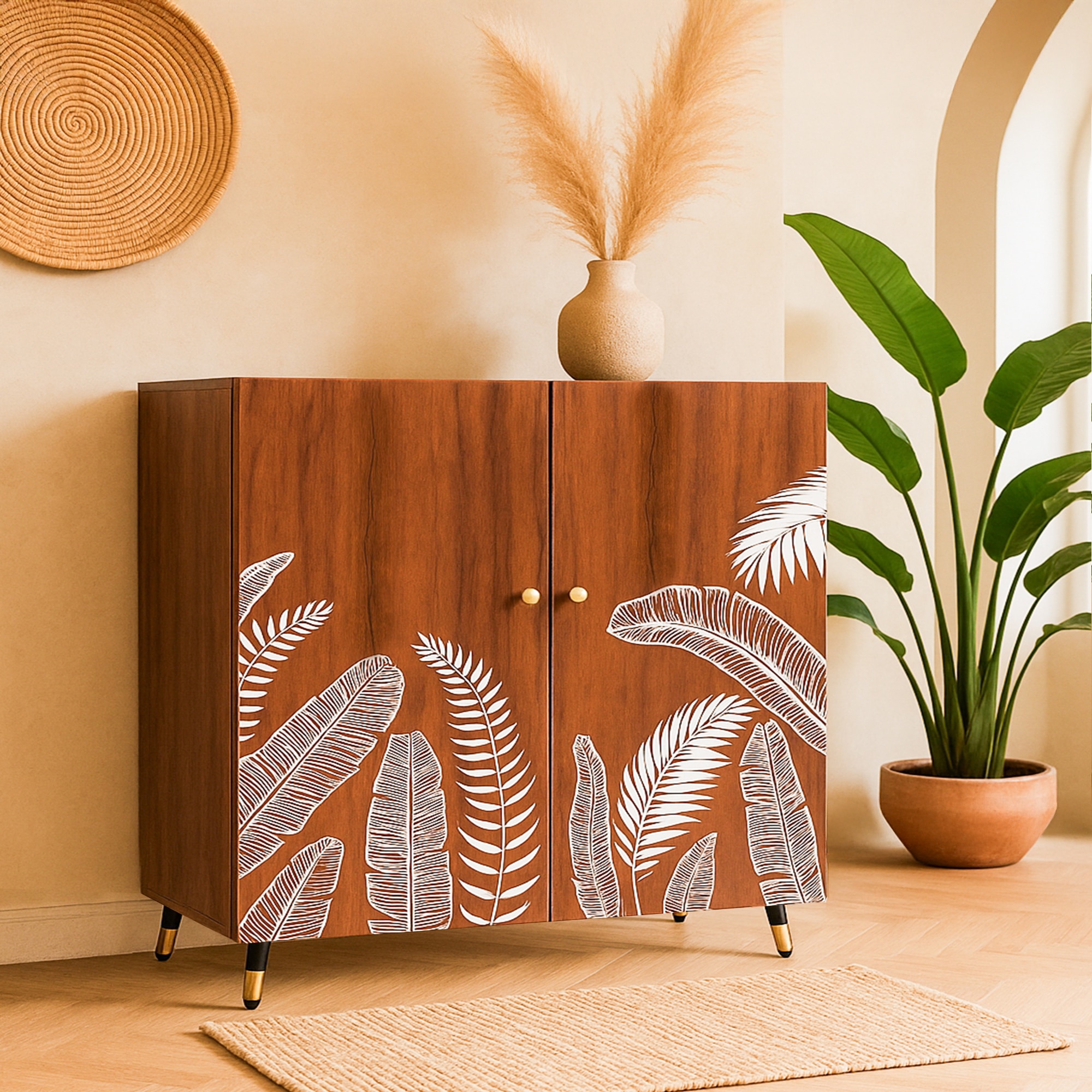 Adore Shoe Cabinet for 12 Pairs with Forest Print – Decorative Wooden Shoe Storage Cabinet - Alex Daisy
