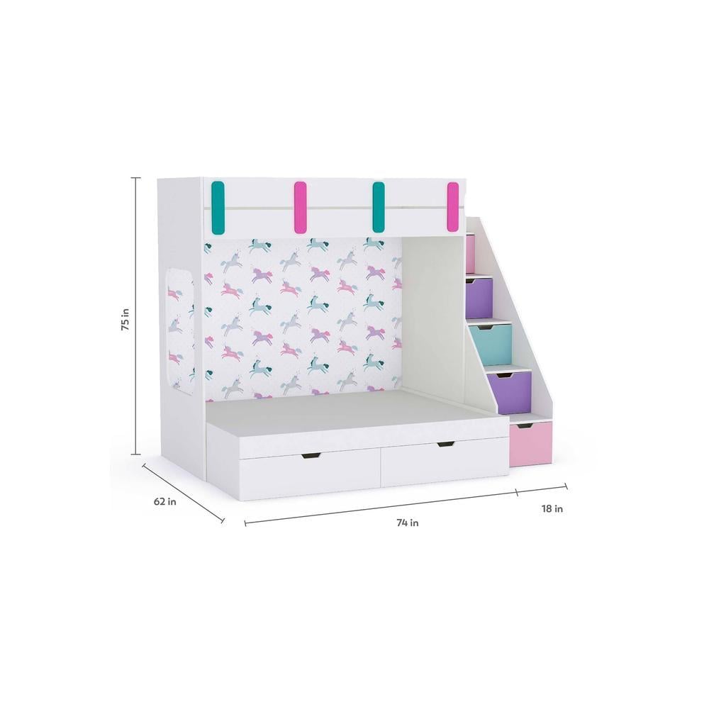 Pattern Dreams Bunk Bed with Storage in White Colour BKBB013