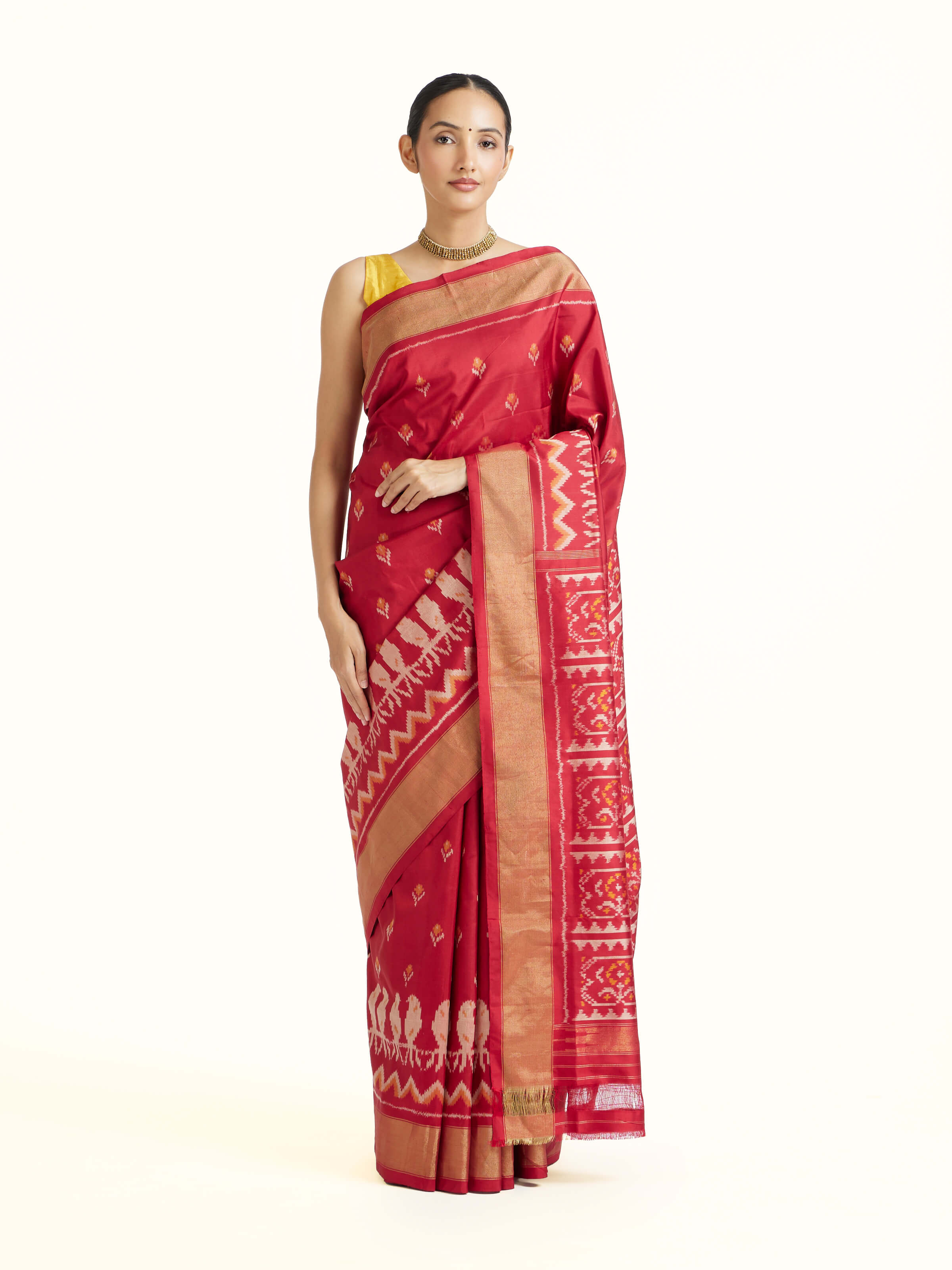 Red Weft Ikat Silk Saree