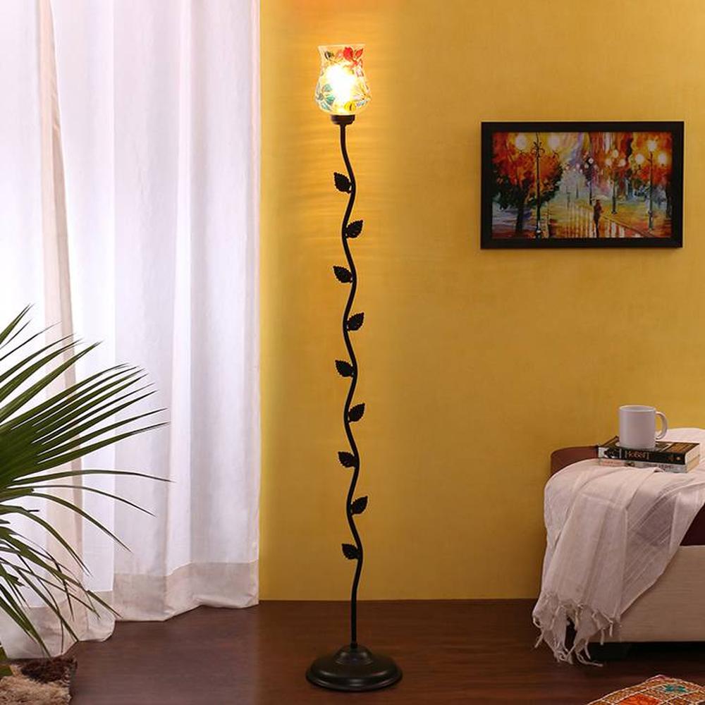 Thatcher Black Glass Shade Floor Lamp - Devansh