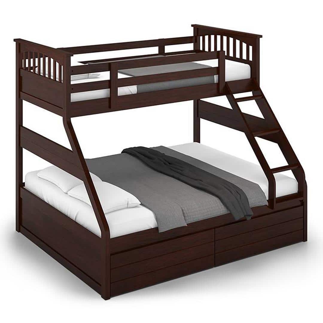 Barnley Single Over Queen Storage Bunk Bed In Dark Walnut