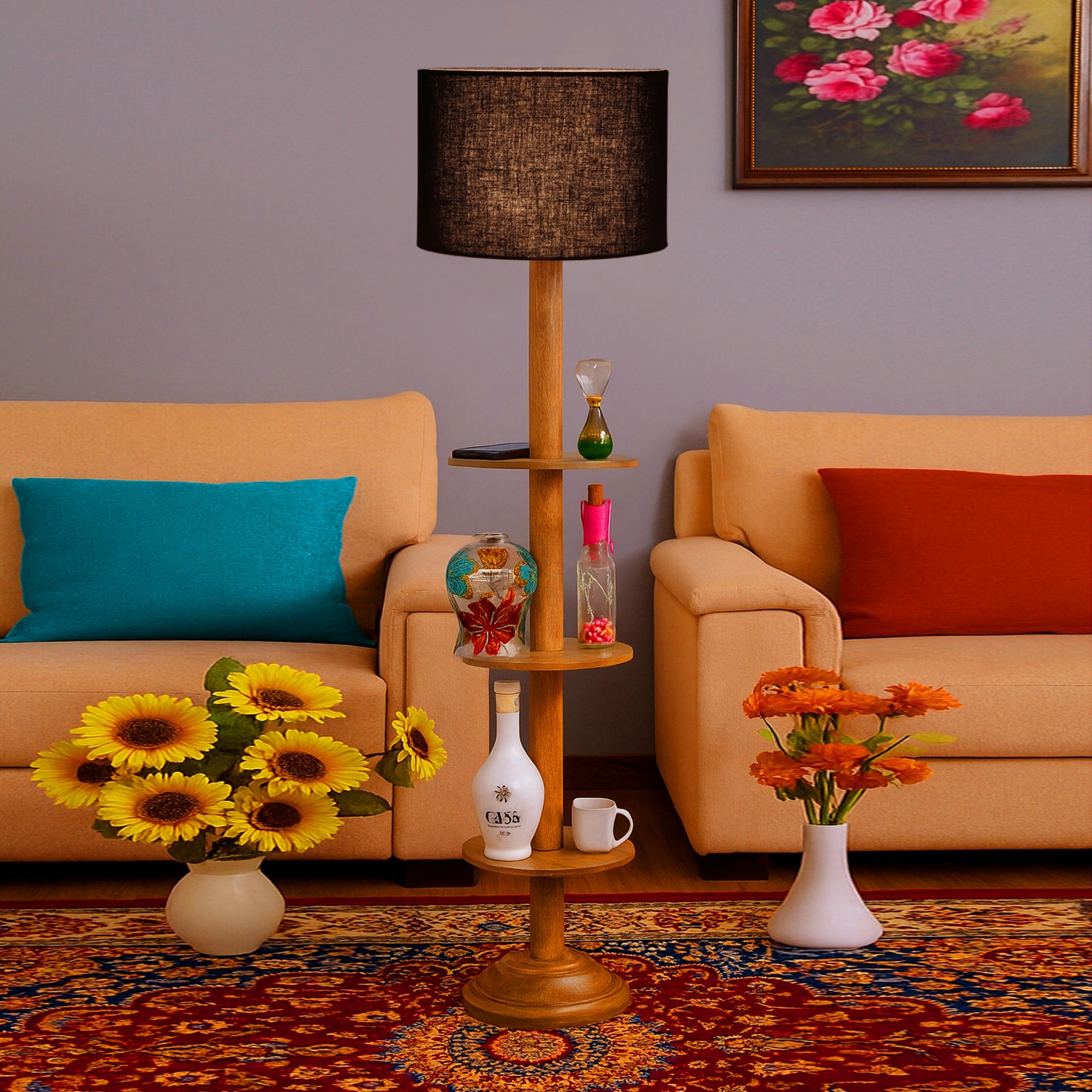 Devansh Shelf Wooden Floor Lamp