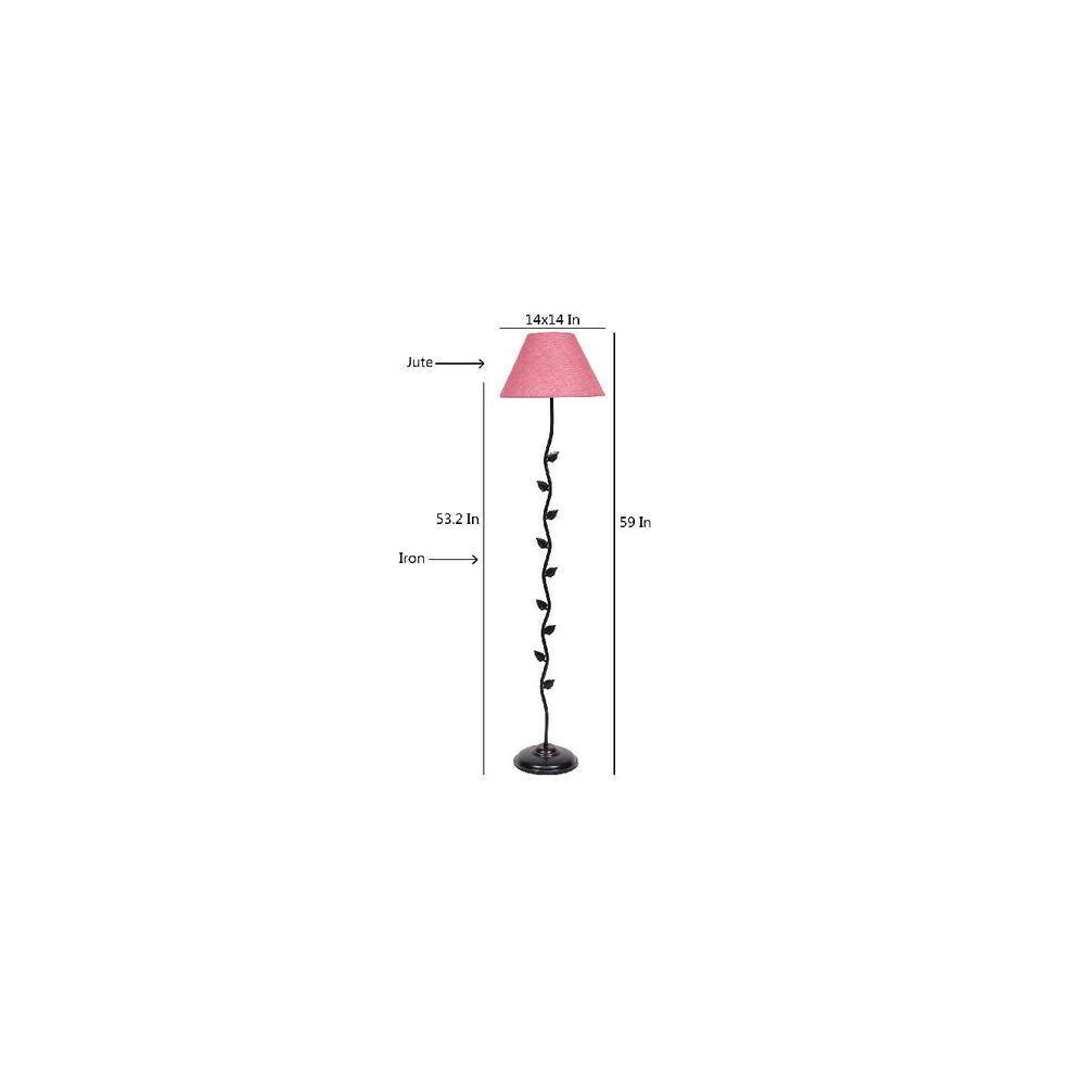 Ellee Pink Natural Fiber Floor Lamp with Black Iron Base