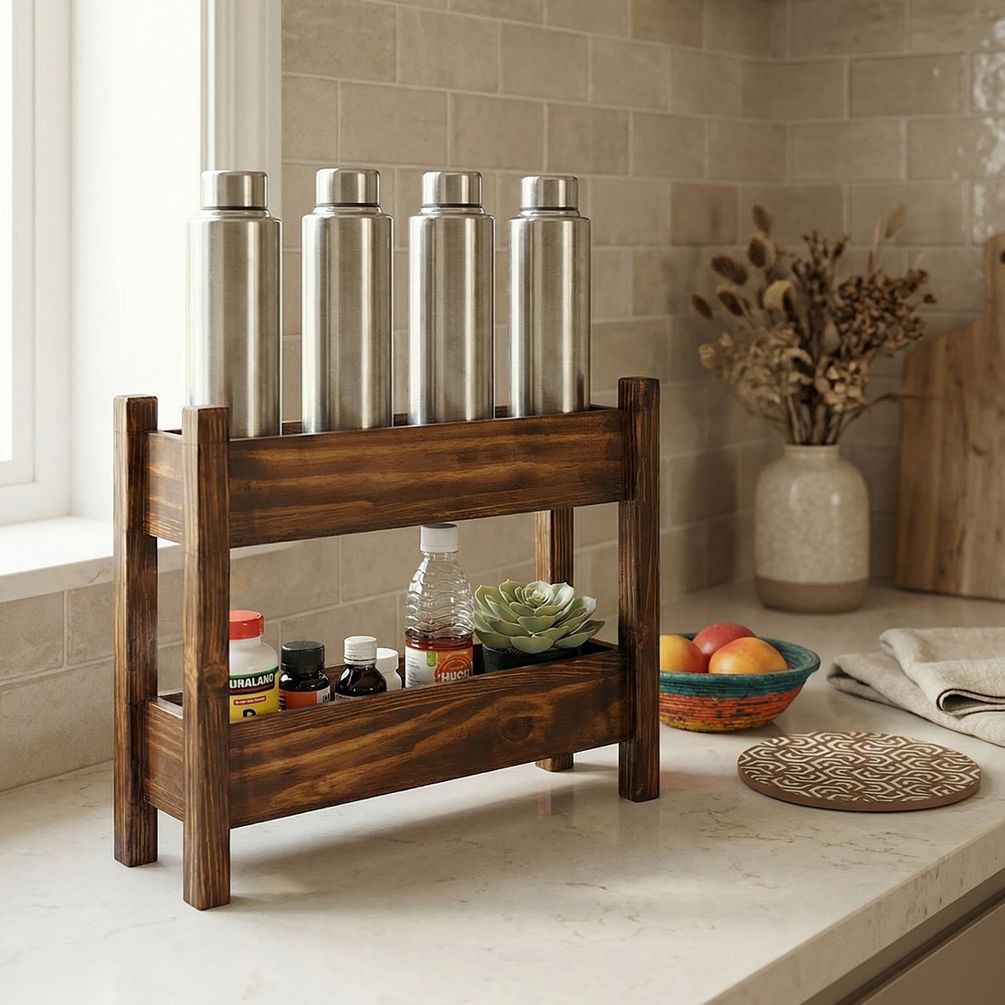 Evana Wooden Kitchen Countertop Organiser - Symplify