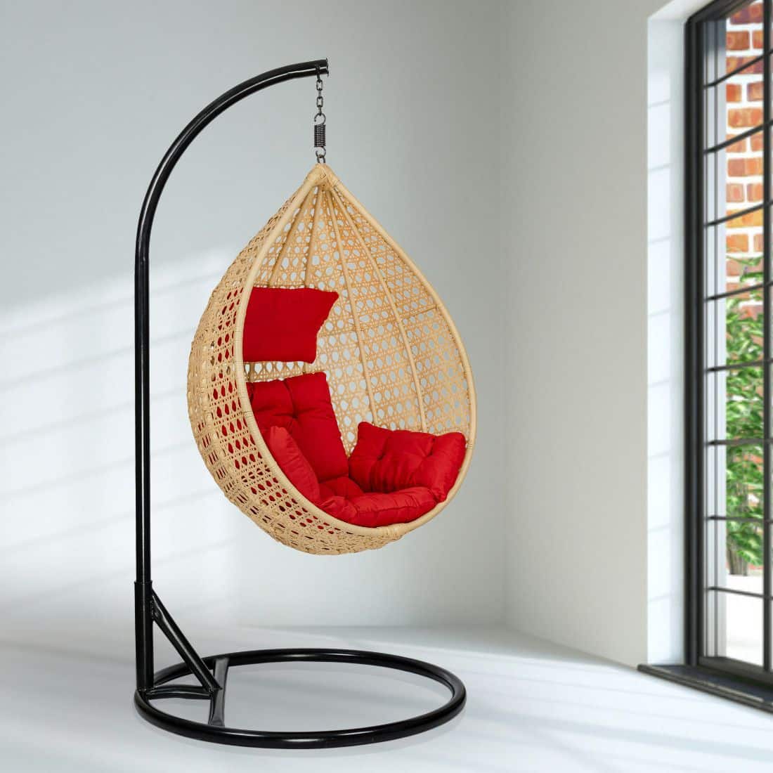 Rattan Egg Single Seater 6 Star Swing Chair Red