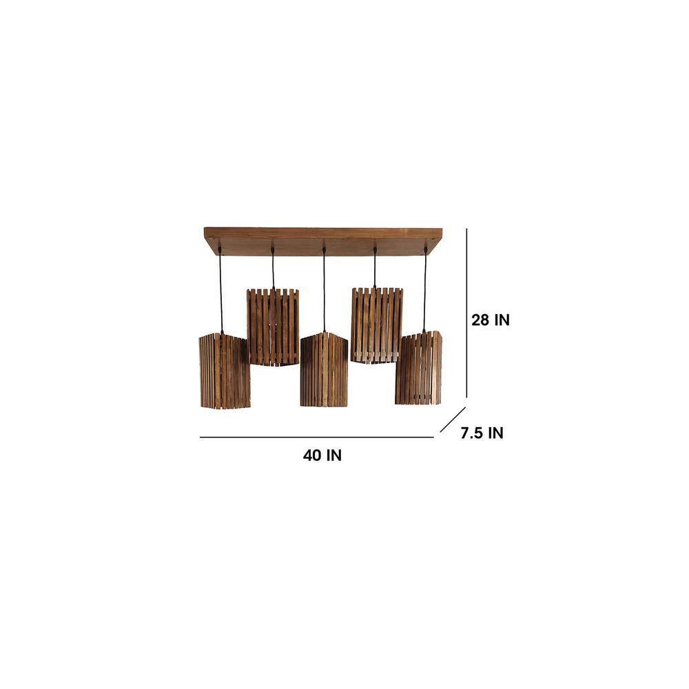Trikona 5 Series Brown Solid Wood Cluster Hanging Light