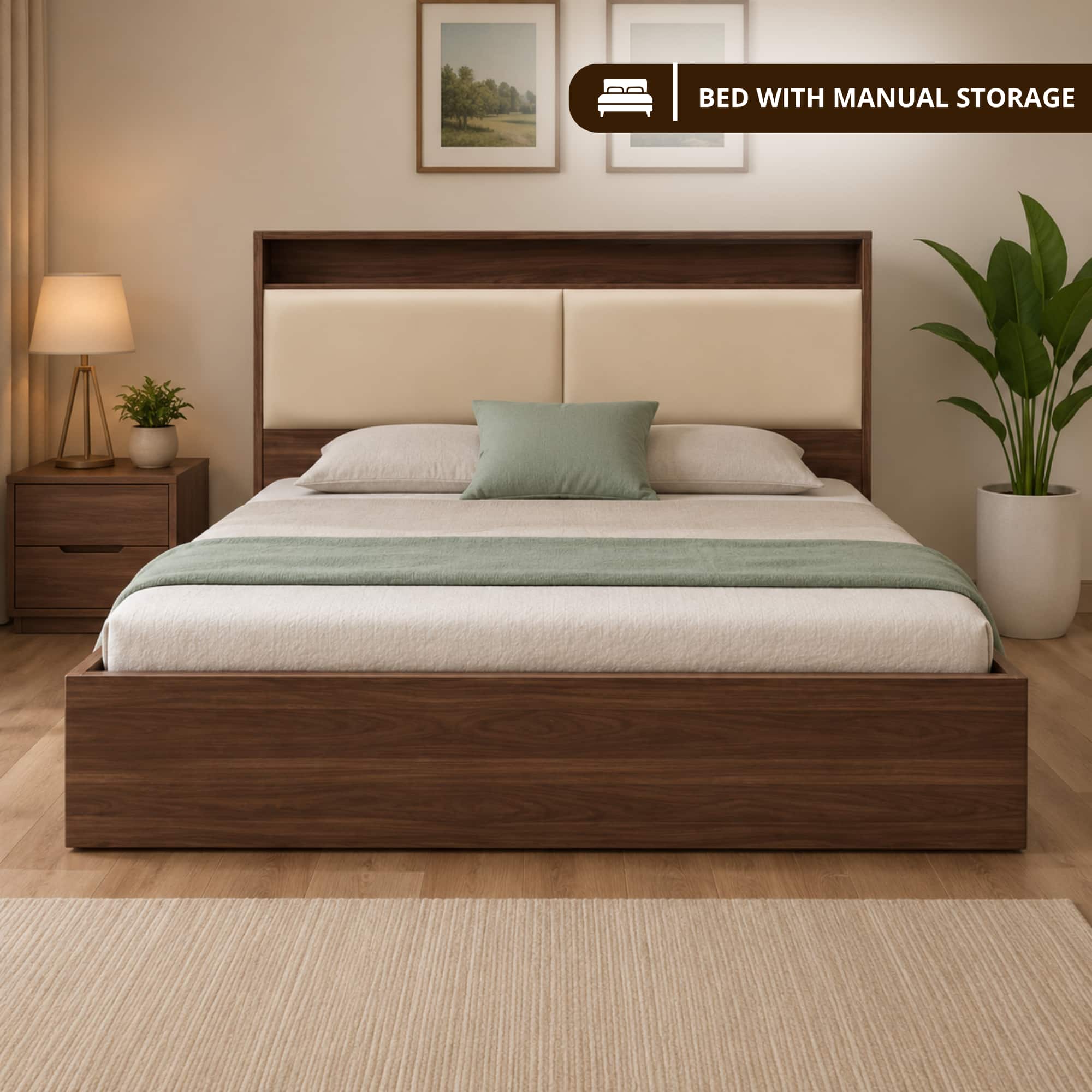 AIAN Darby Queen Size Hydraulic Storage Bed in Walnut Colour
