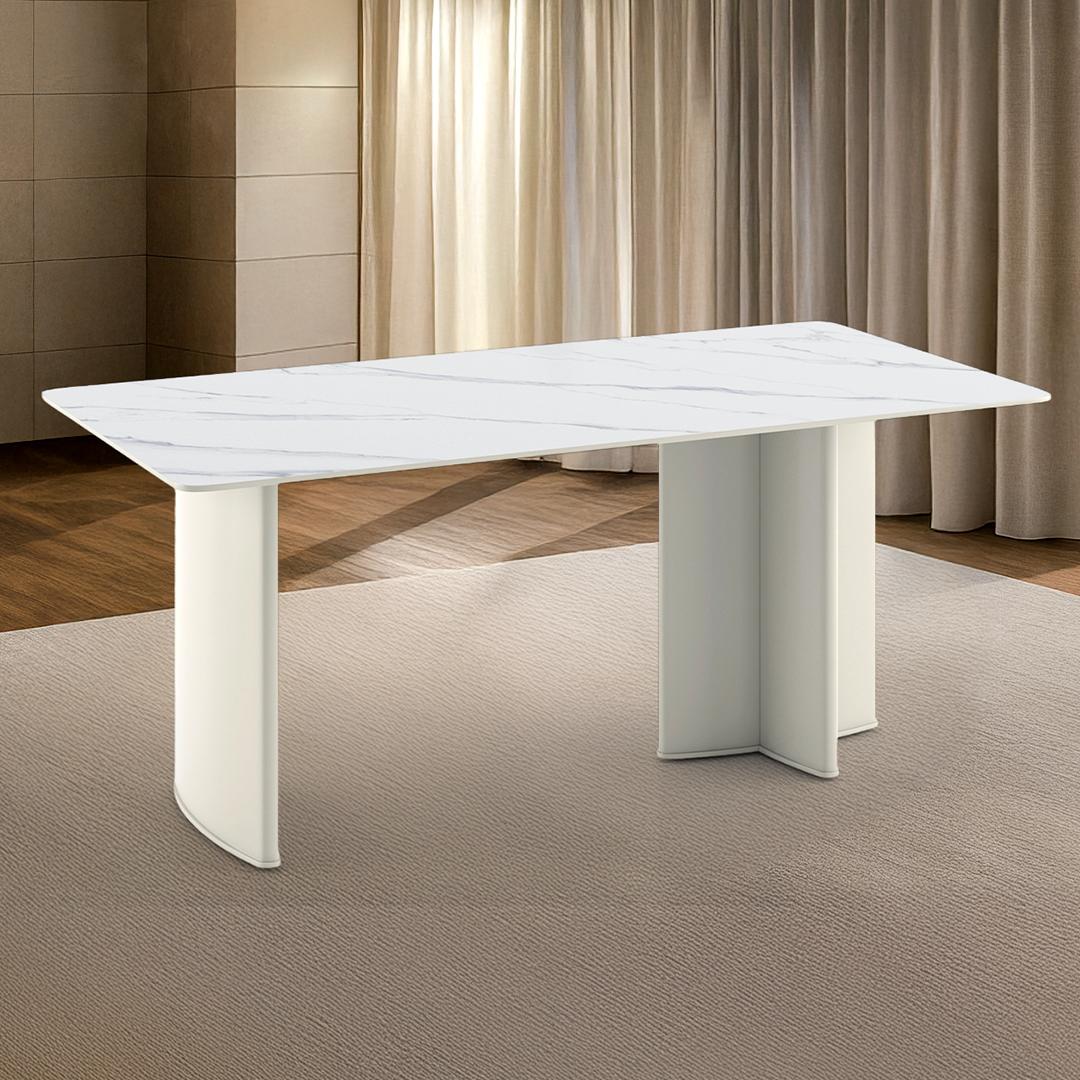 Rosen 6 Seater Ceramic Dining Table White And Cream Finish