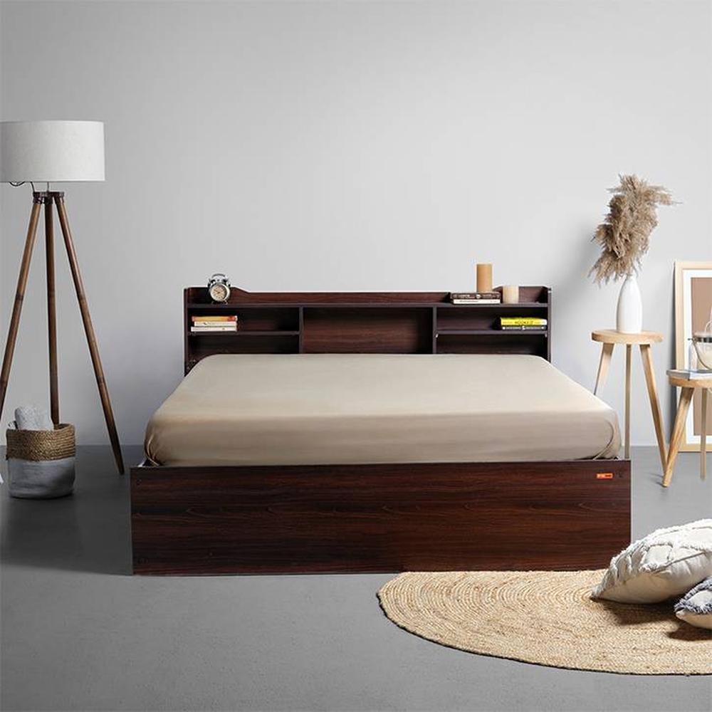 Sleepyhead Bed Es | Engineered Wood Queen Size Bed With Box Storage (Chestnut Dark)