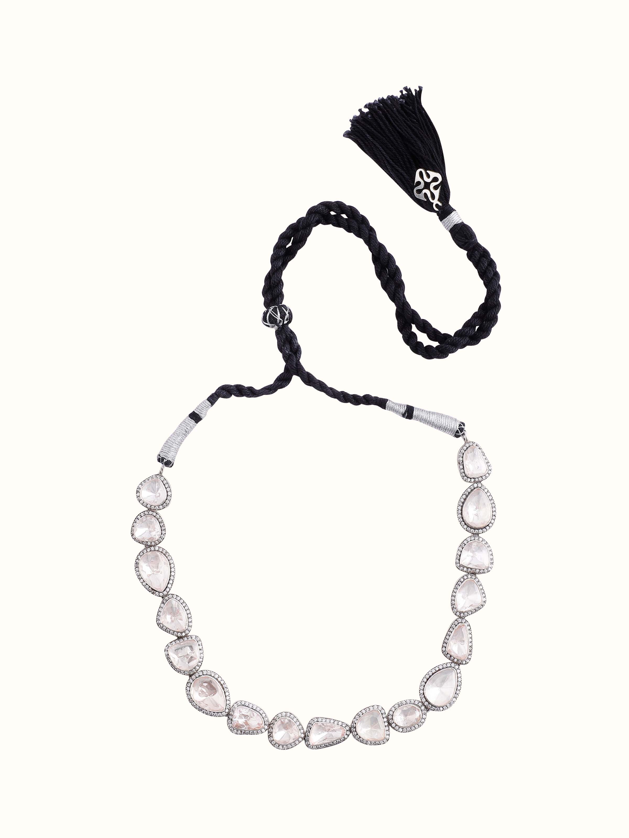 Front view of Silver Smithing Collar Necklace by Swadesh featuring a polished silver collar with a modern design