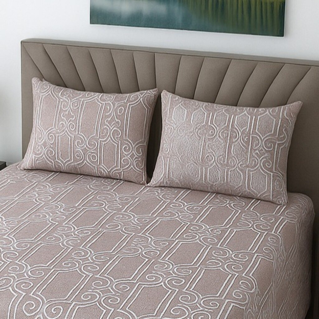 Peach Abstract 400 TC Cotton Flat Queen Size Bedsheet With 2 Pillow Covers  Threads