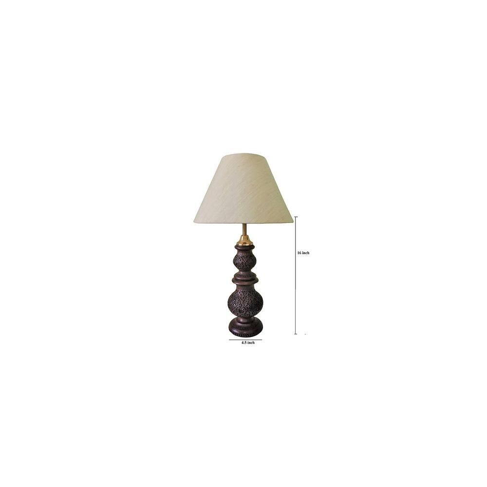Rory Beige Fabric Shade Table Lamp with Solid Wood Base
