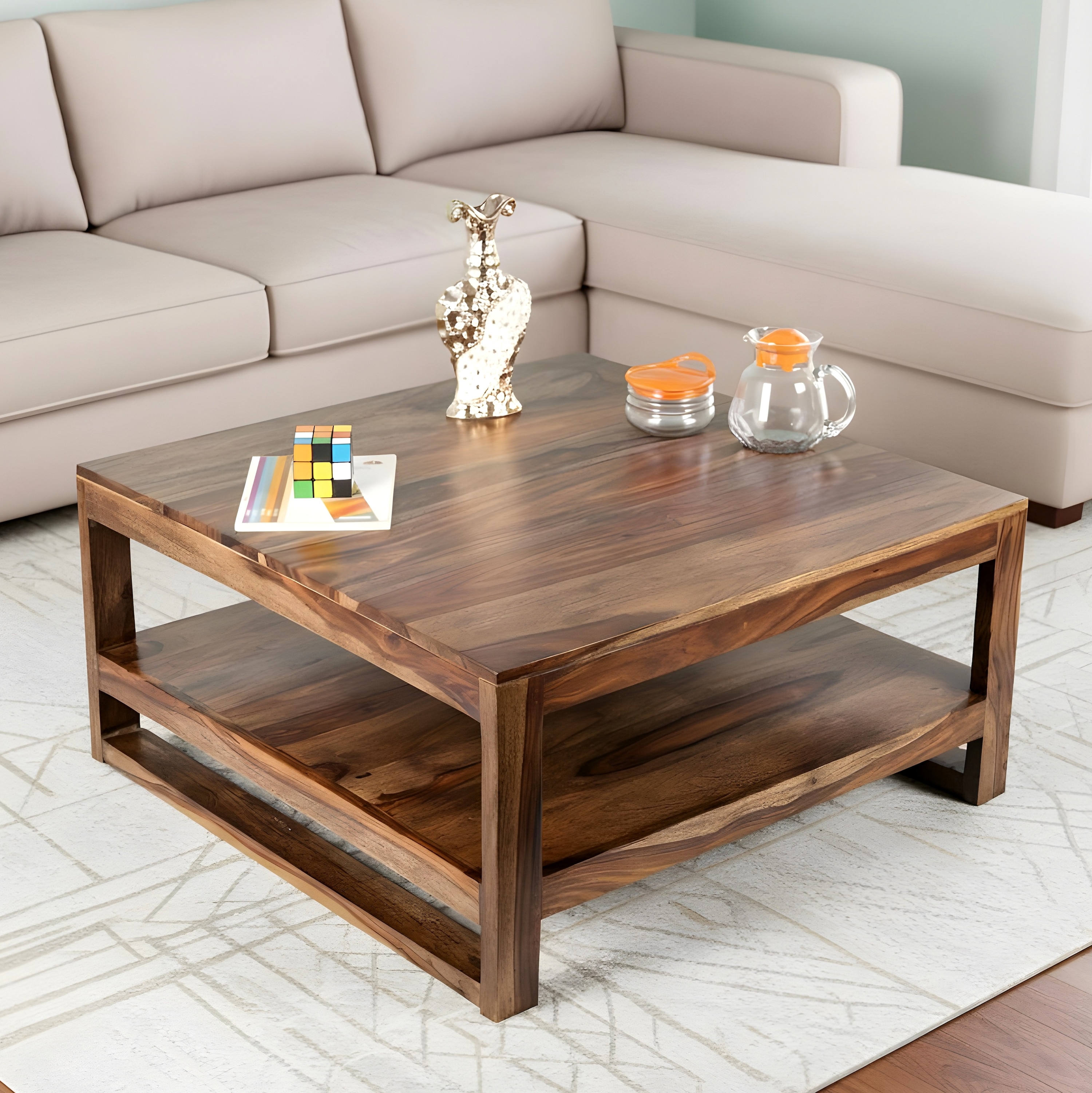 Turin Sheesham Wood Coffee Table In Teak Finish