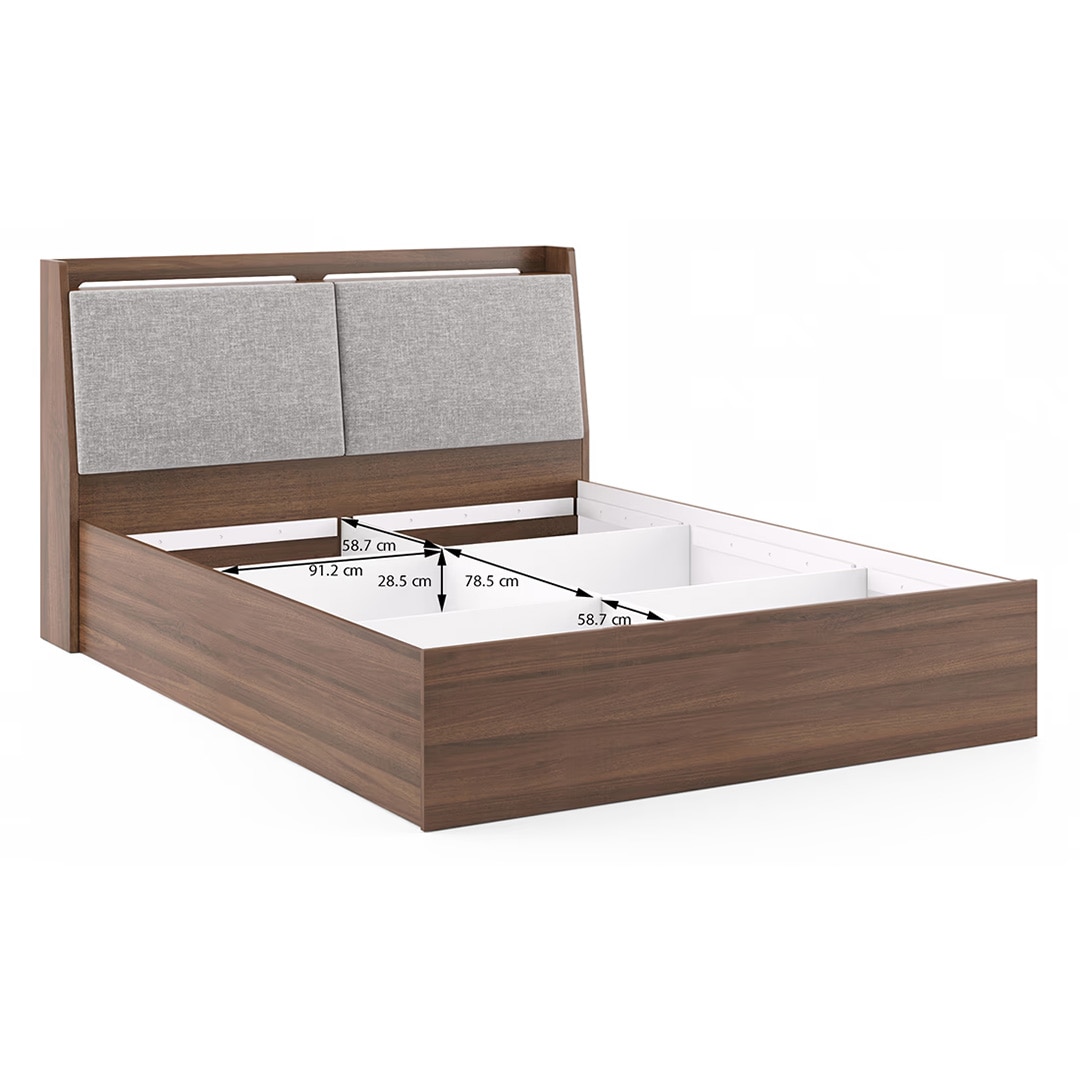 Tyra Queen Bed Box Storage In Classic Walnut Finish