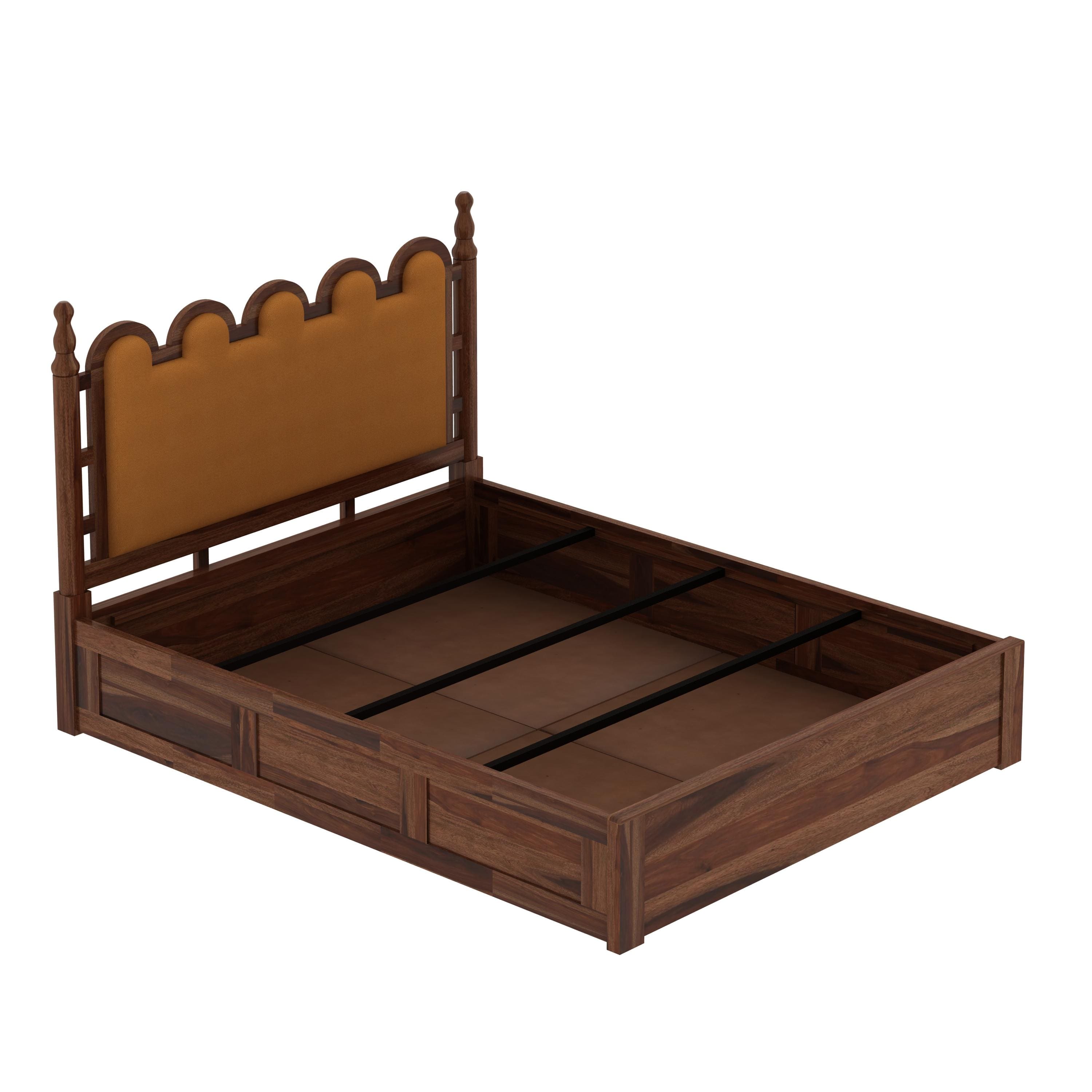 Heritage Sheesham Wood Queen Size Bed With Box Storage in Provincial Teak Finish