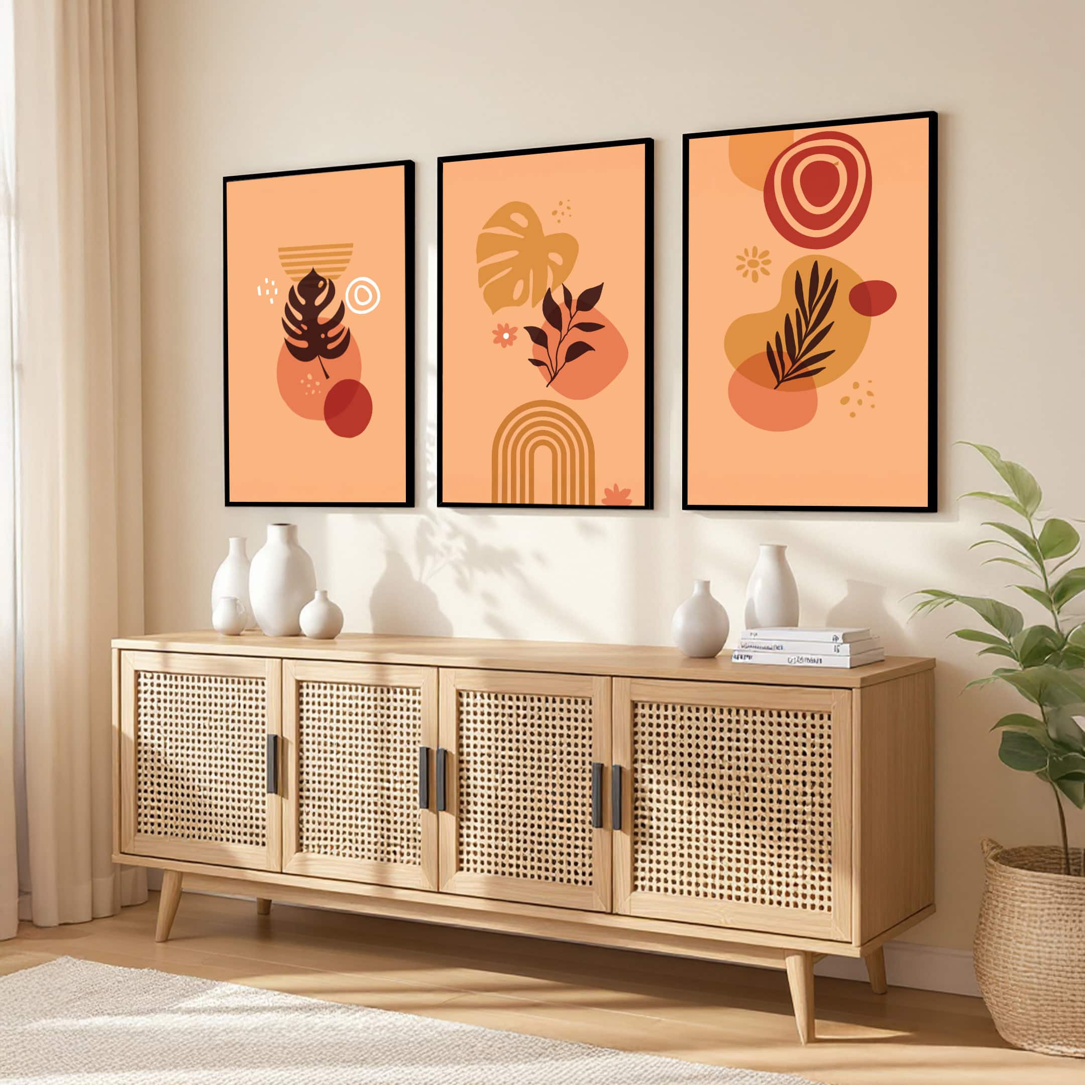The Castle Decor Boho Abstract Botanical Wall Art Set of 3 Design 13 11x17 Inch - The Castle Decor