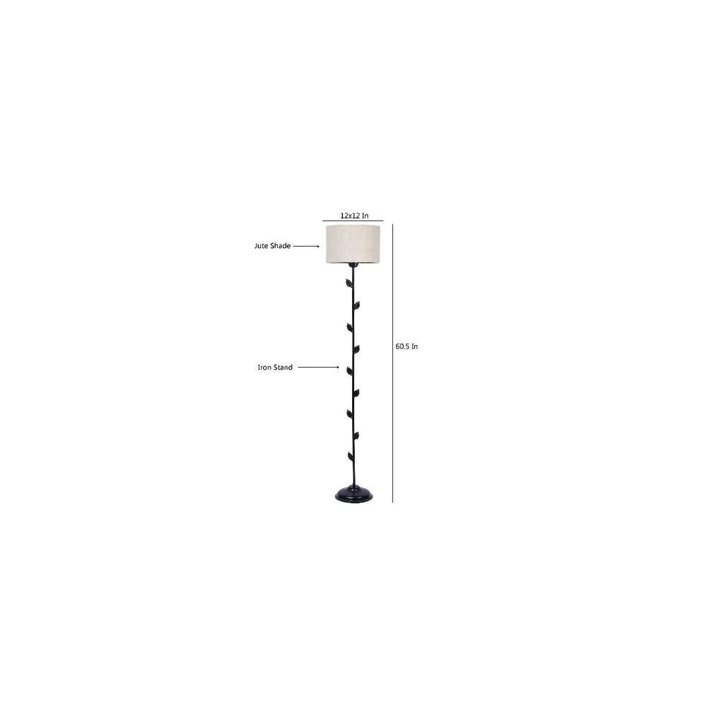 Lux White Natural Fiber Floor Lamp with Black Iron Base