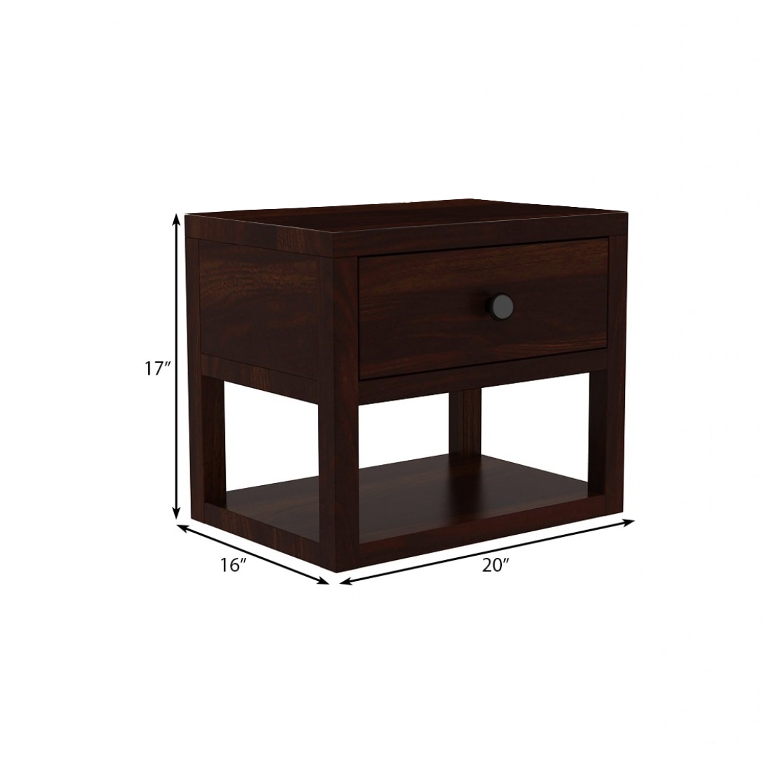 Stanfiled Solid Wood Bedside Table in Walnut Finish