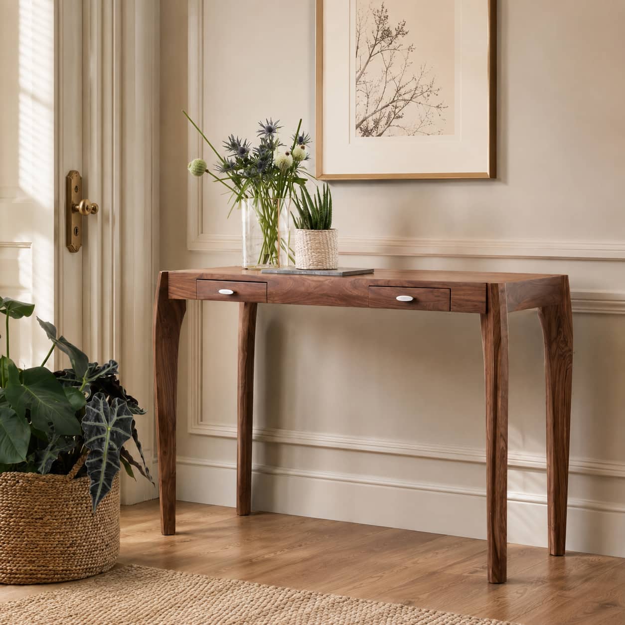 Aldrich Sheeham Wood Console Table in Provincial Teak Finish With 2 Drawer