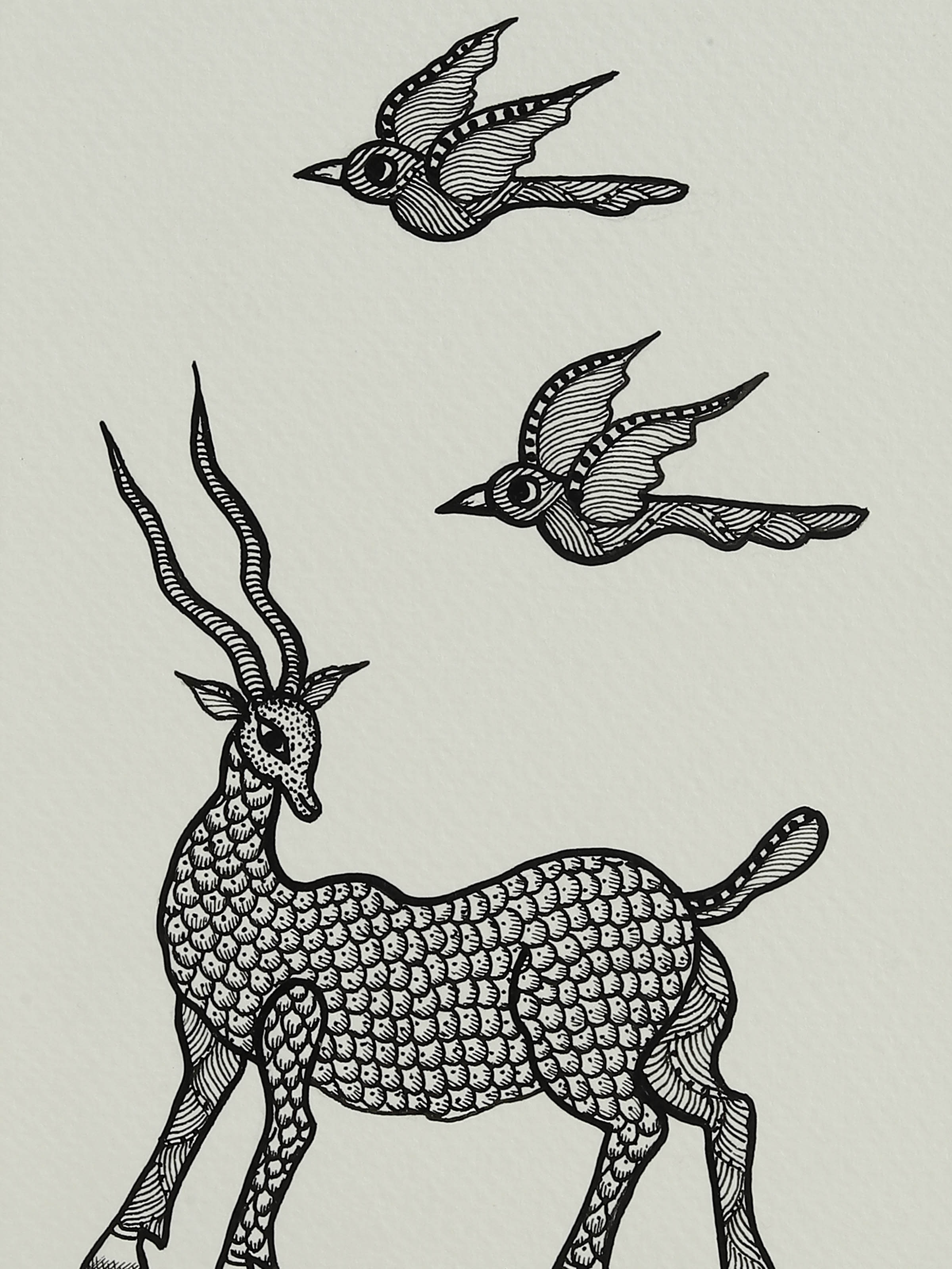 Do Pankh Ek Mrig Gond Art