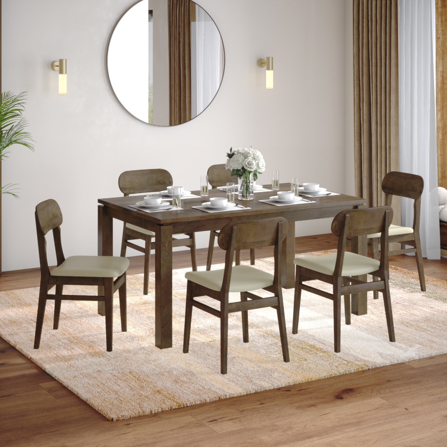 Atlas Solid Wood 6 Seater Dining Table With Set of 3  Lunar Dining Chair