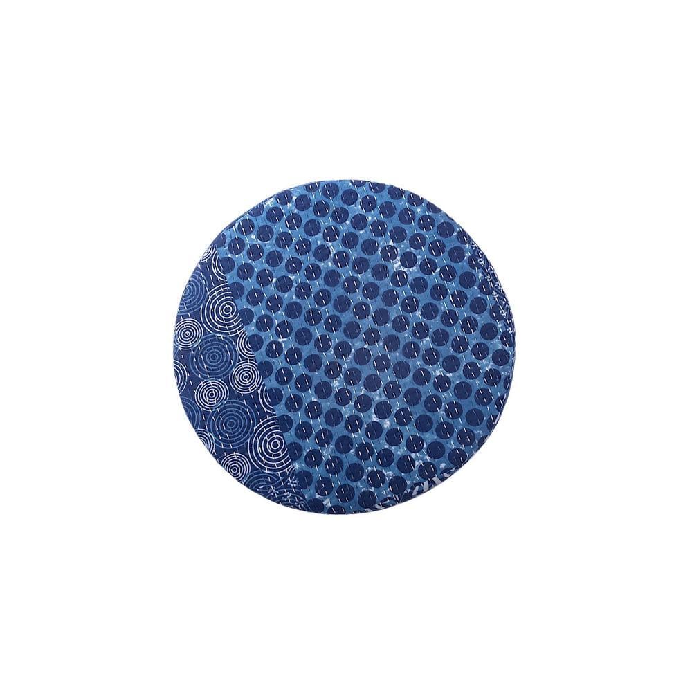 Nayla Solid Wood Stool in Indigo Patch Kantha Fabric