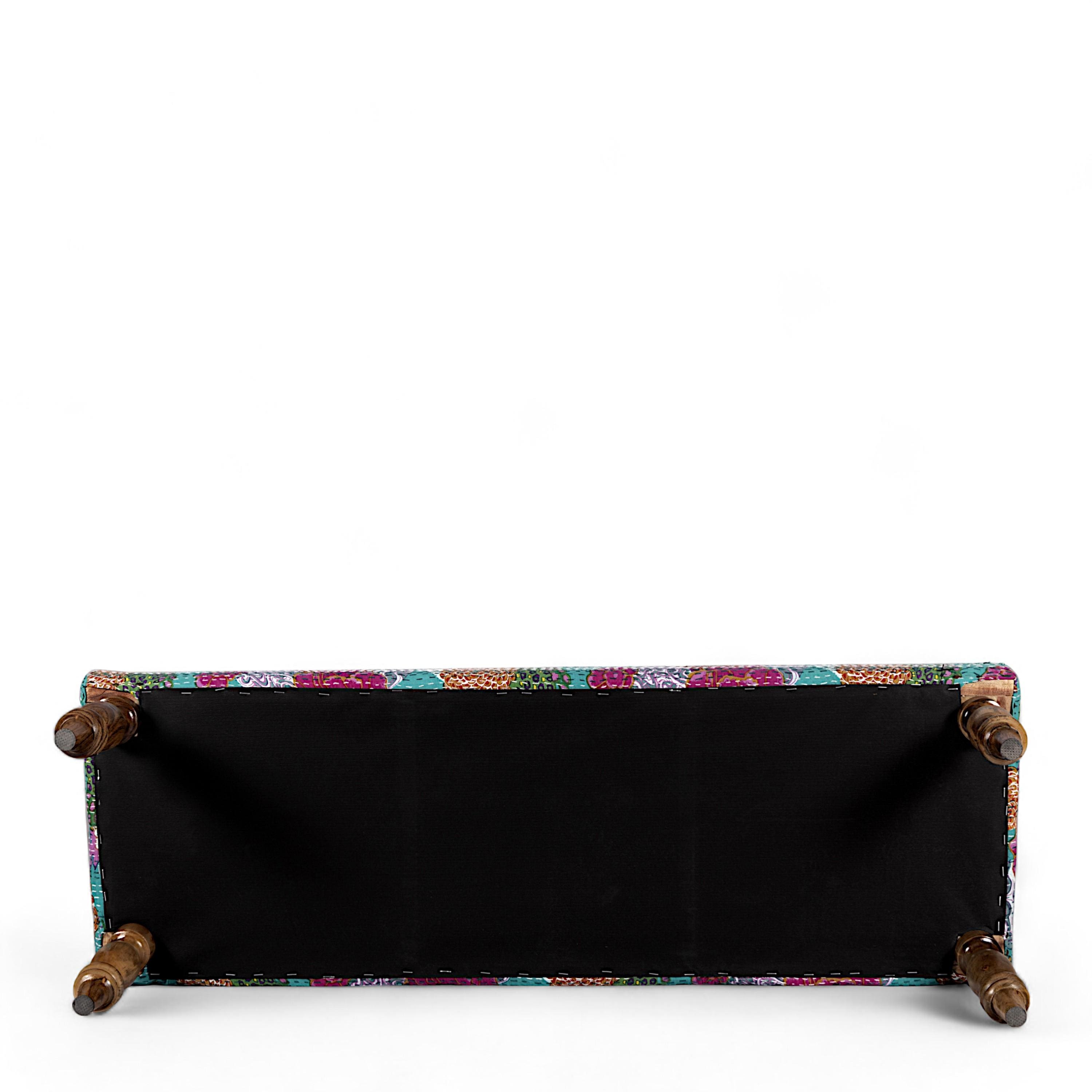 Cairo Sheesham Wood Mid Century Seater Bench Set With 2 Stools In Sea Green Fruit