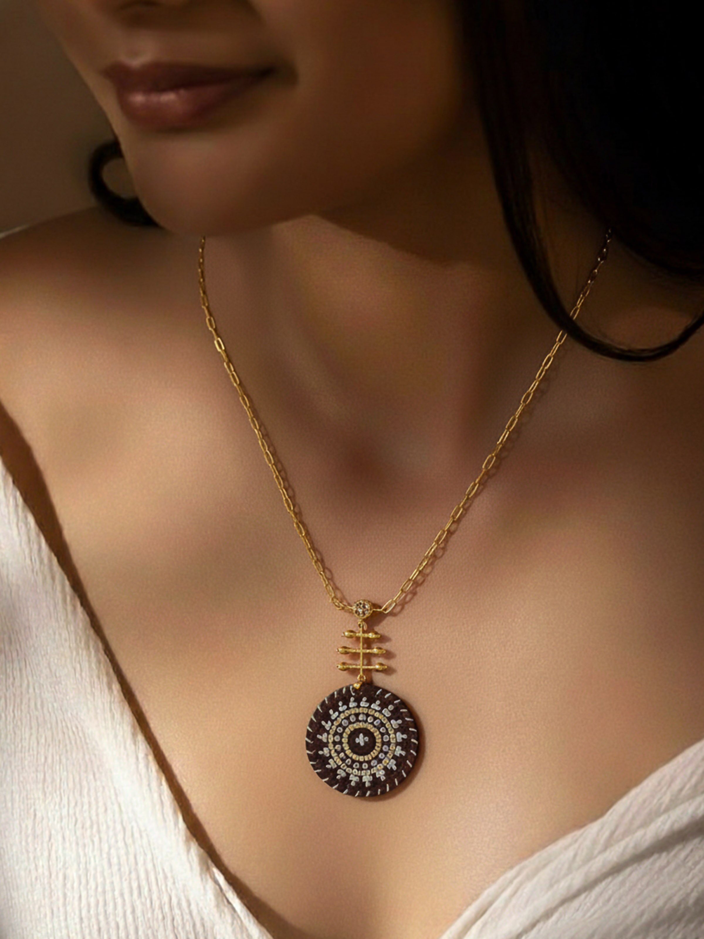 Kutch Leather Silver Long Necklace