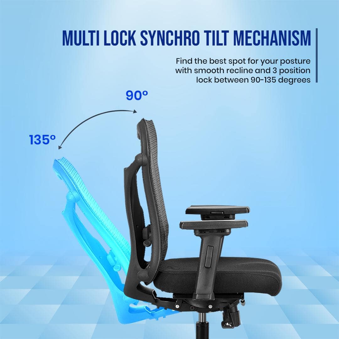 Vertex Mid Back Mesh Office Chair with Headrest in Black Colour