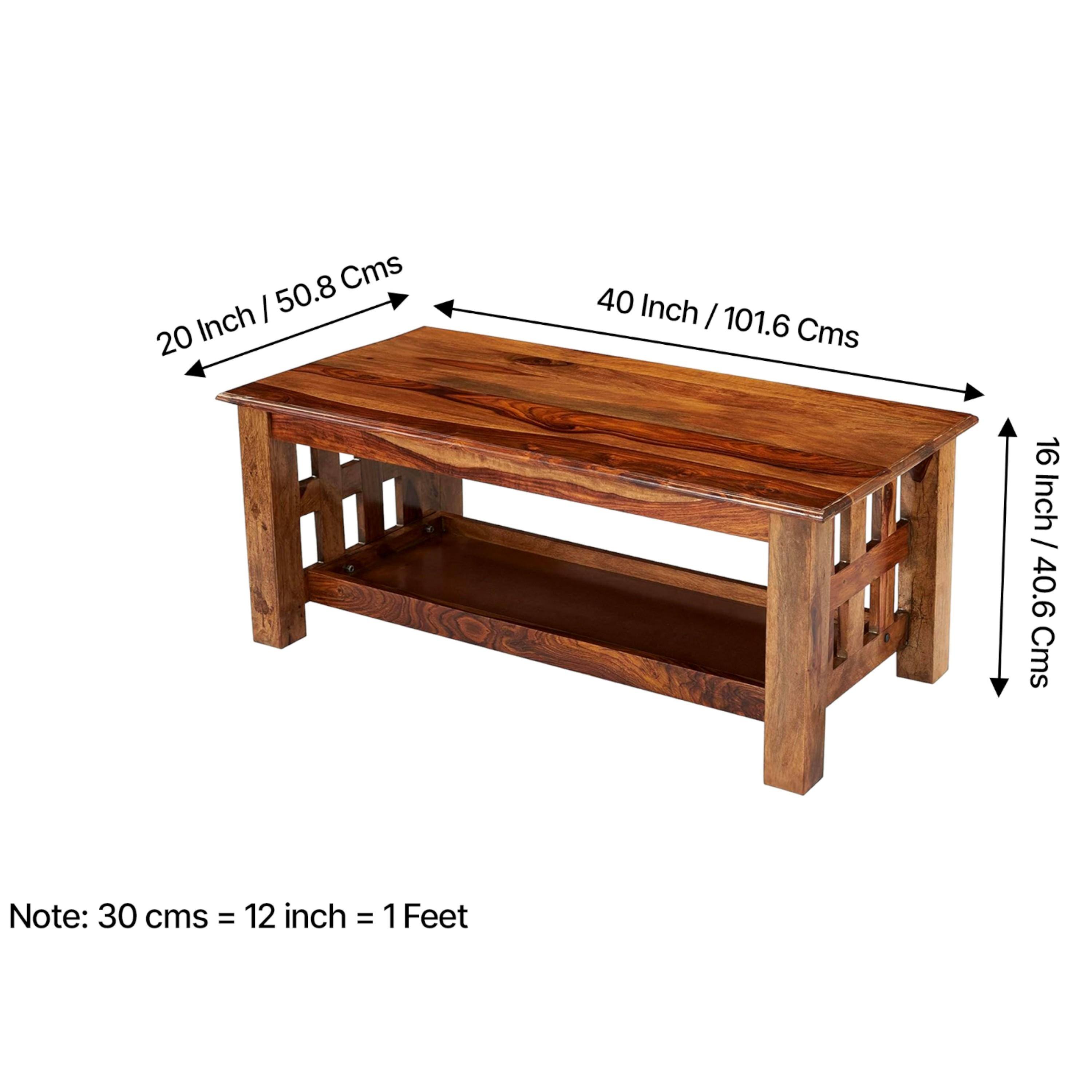 Blairs Sheesham Wood Accent Rectangle Coffee Table In Natural Teak Finish