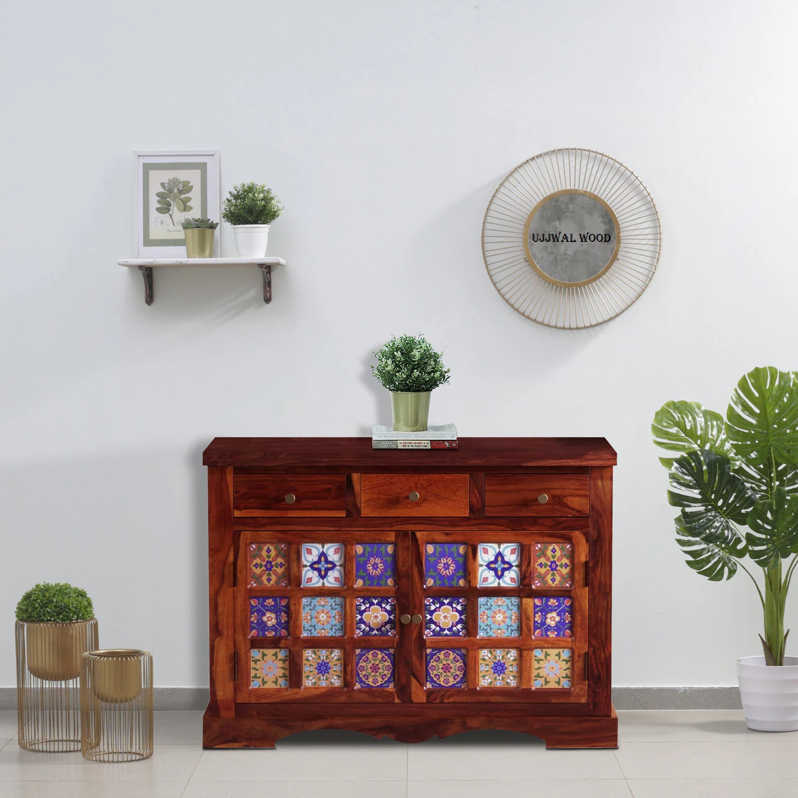 Sheesham Wood Sideboard In Honey Oak Finish