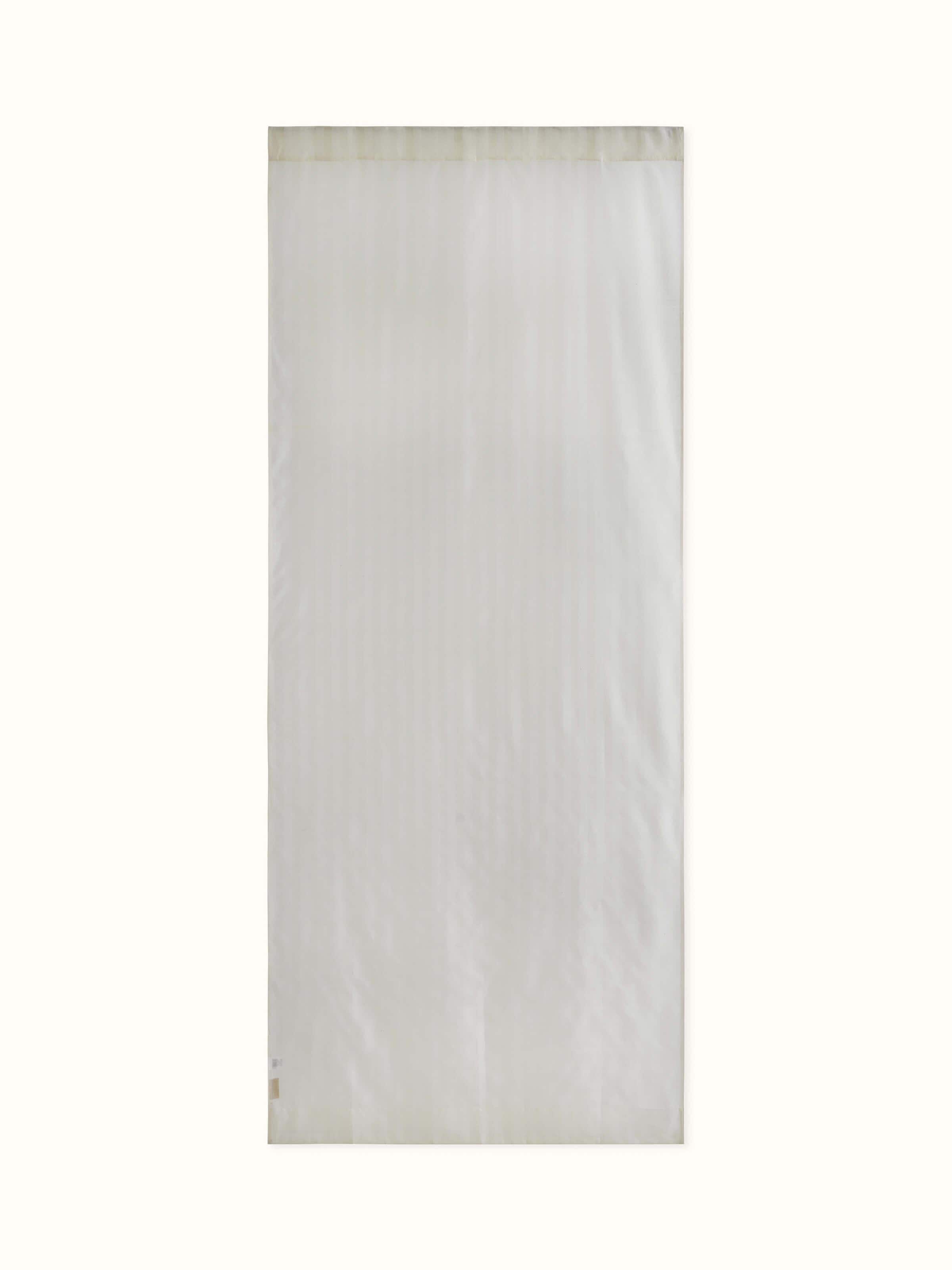 Front view of ivory wide-stripe Maheshwari handloom sheer curtain in 9 ft length.