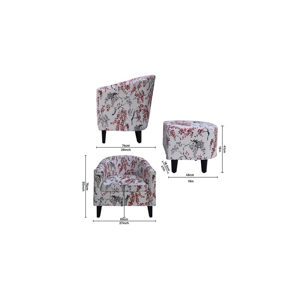 Valencia Accent Chair With Ottoman & Cushion - White & Pink