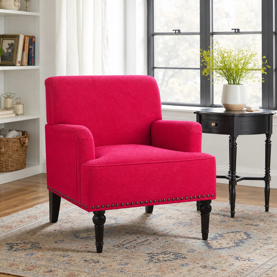 Terren Boucle Fabric Lounge Chair in Red - KURSIWALLAH